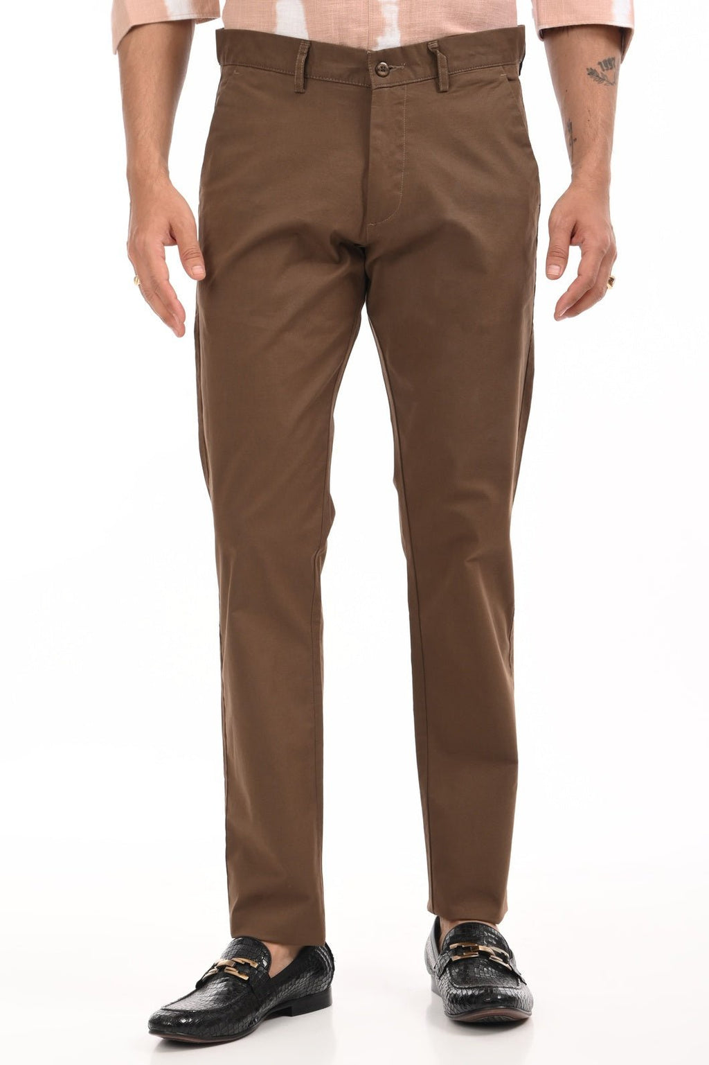 Coffee Brown Slim Fit Cotton Chinos