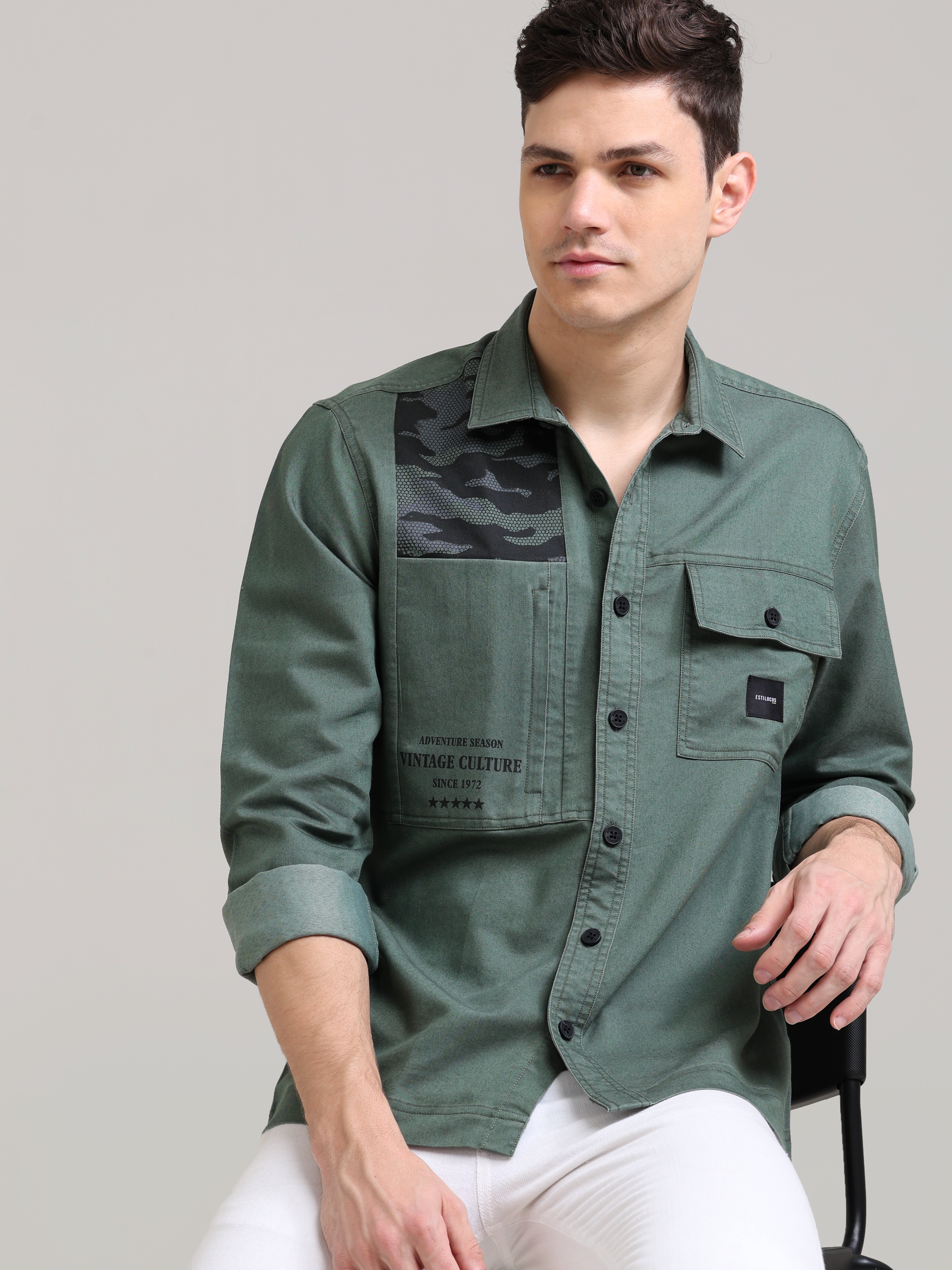 Army green denim 2024 shirt