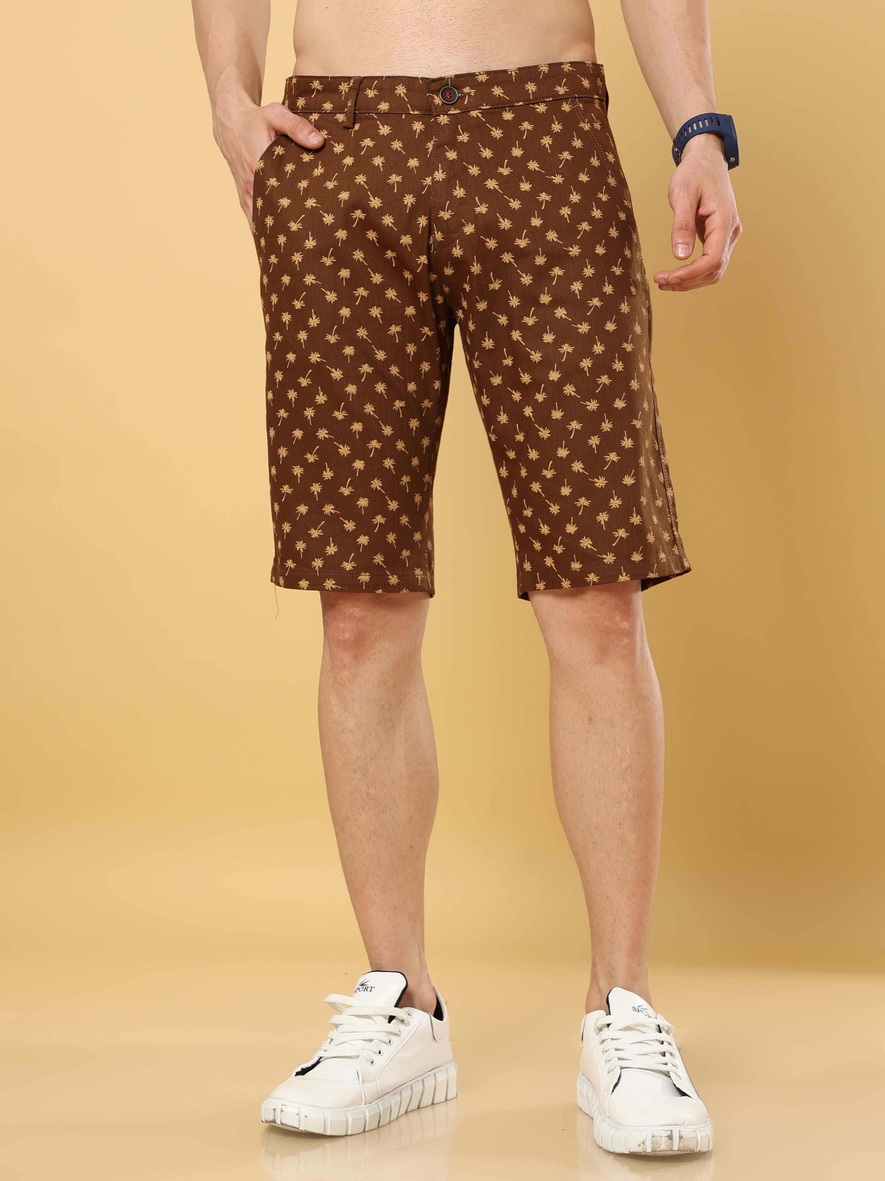 Brown Aop Print Shorts