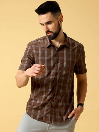 Brown And Cream Check half sleeve shirt shop online at Estilocus. DETAILS & CARE This pure cotton Checked shirt is a stylish go-to for laidback days. Cut in a comfy regular fit, with a classic button-down front and chest pocket. 100% premium cotton full s