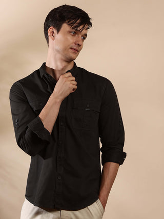 Charcoal grey Cargo casual full sleeve shirt shop online at Estilocus. • 100% PREMIUM COTTON • Full-sleeve solid shirt• Cut and sew placket• Regular collar• Double button round cuffs.• Double pocket with flap• Curved hemline• Finest quality sewing with al