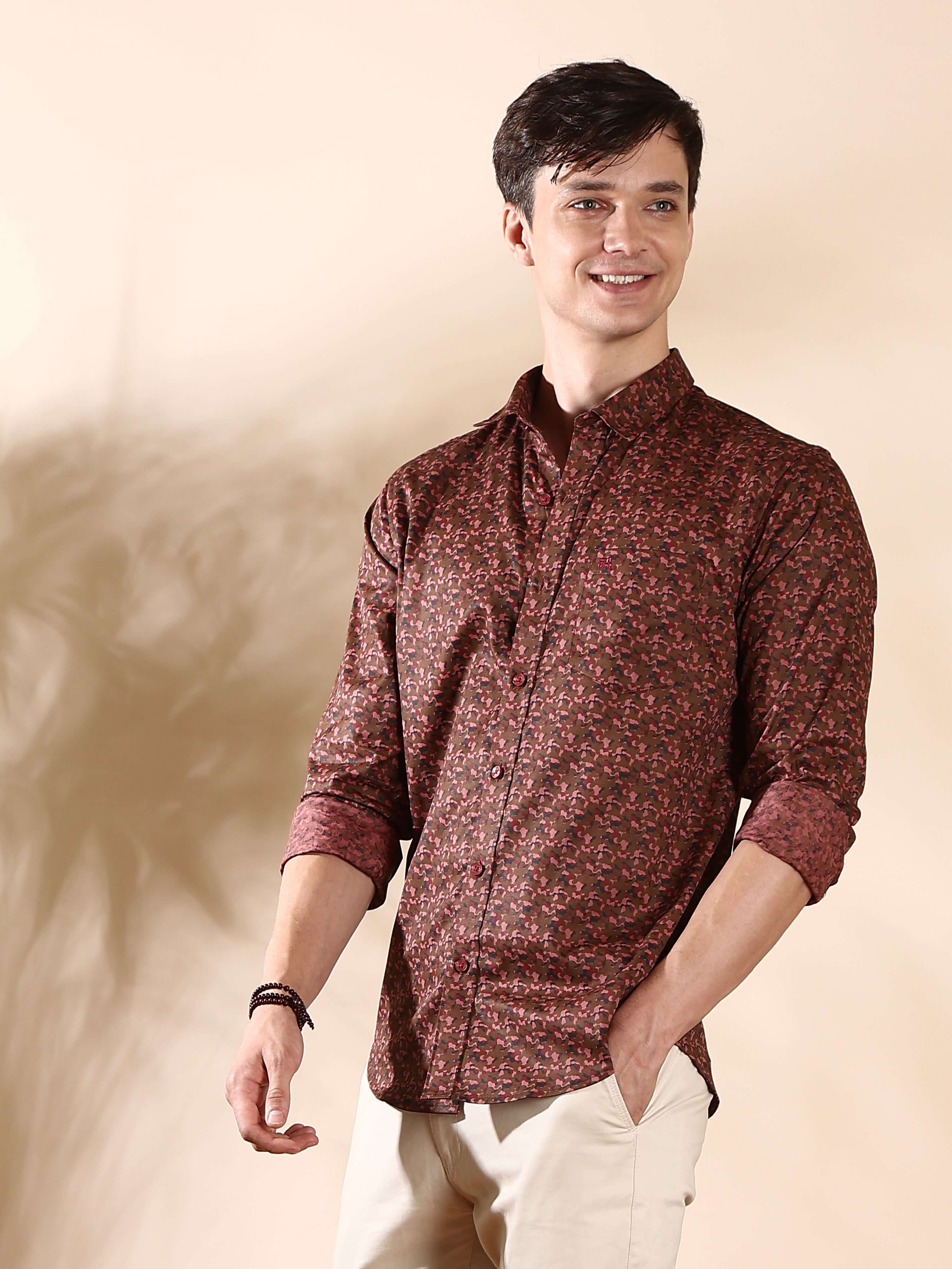 Brown Casual Printed Full Sleeve Shirts