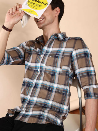 BR Brown & Navy casual check full sleeve shirt