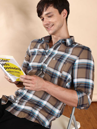 BR Brown & Navy casual check full sleeve shirt