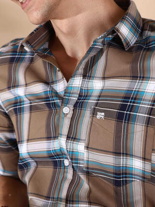 BR Brown & Navy casual check full sleeve shirt