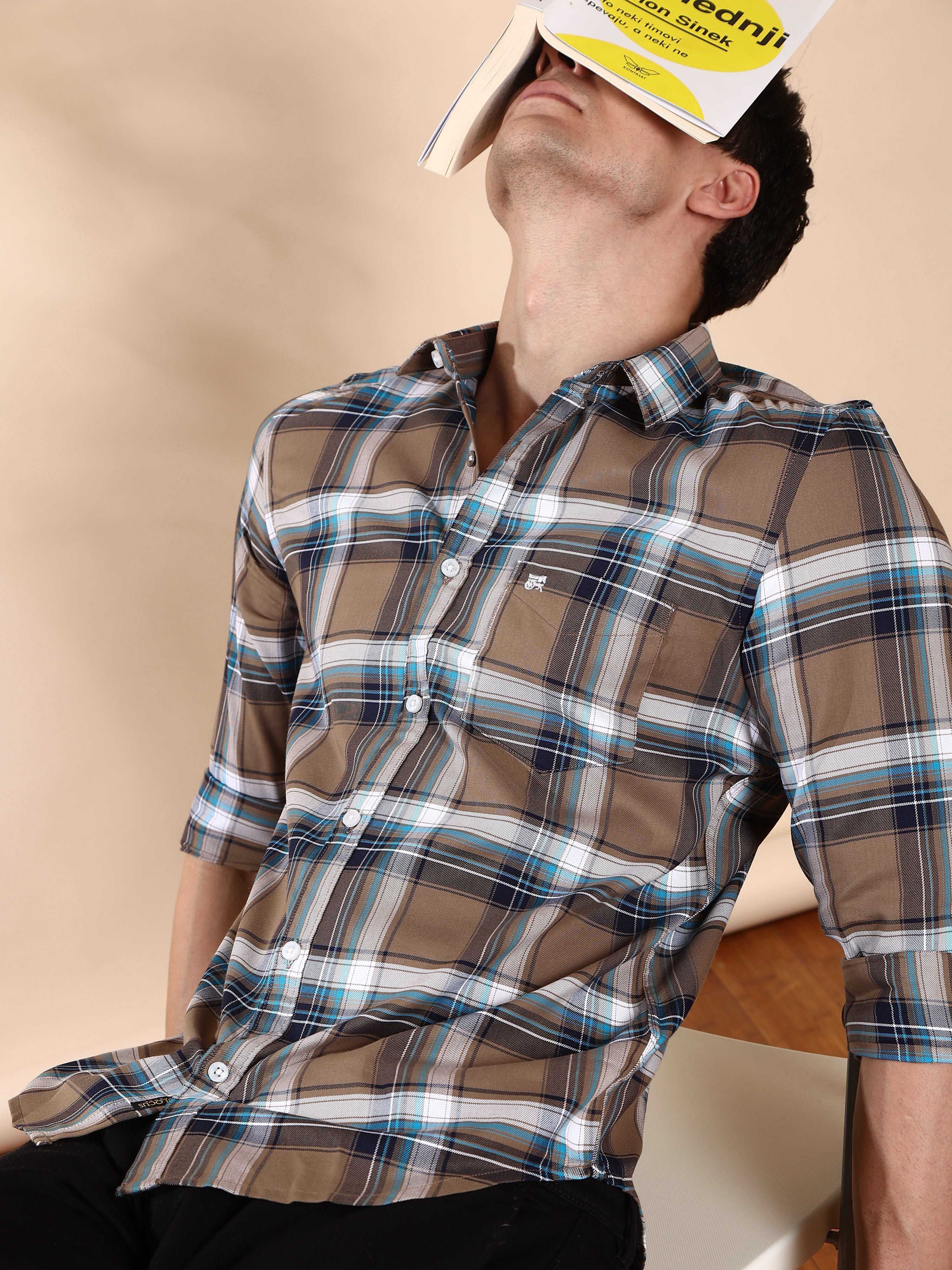 BR Brown & Navy casual check full sleeve shirt_ ESTILOCUS CASUAL SHIRT_ estilocus