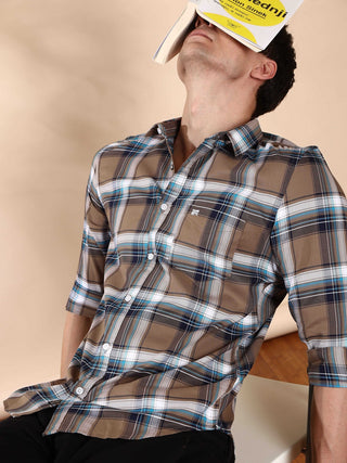 BR Brown & Navy casual check full sleeve shirt