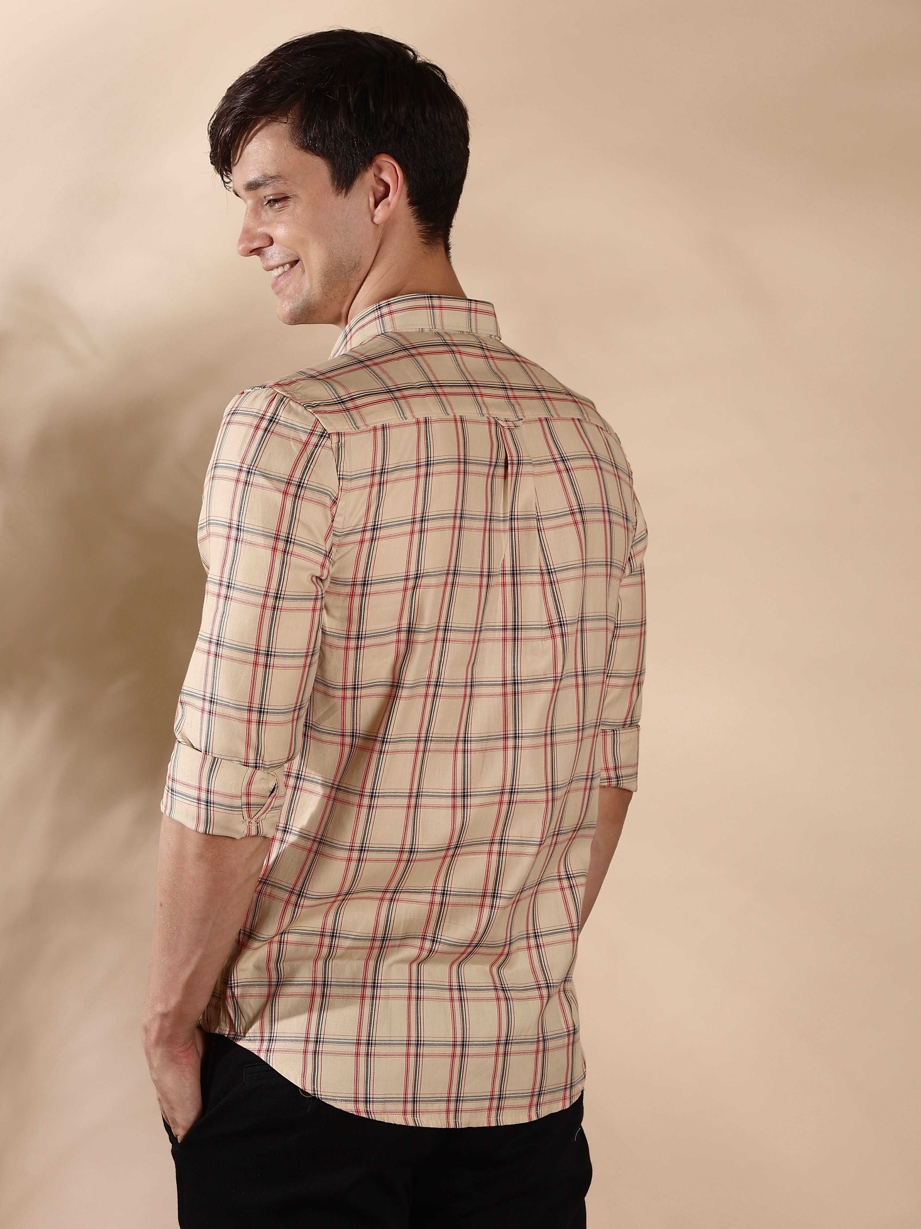 BR Brown & Cream casual check full sleeve shirt