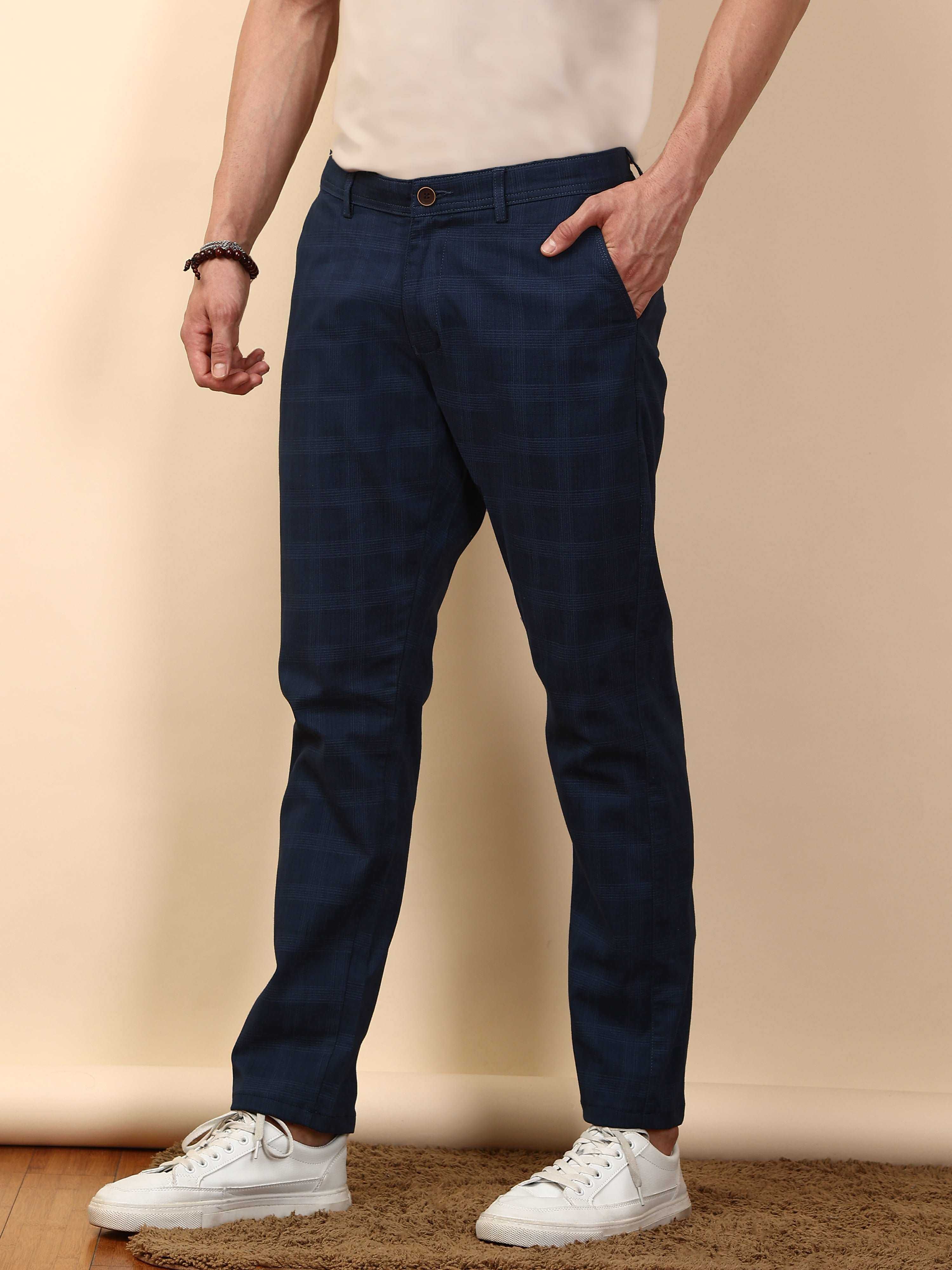 Berry Navy Check Chino Pants