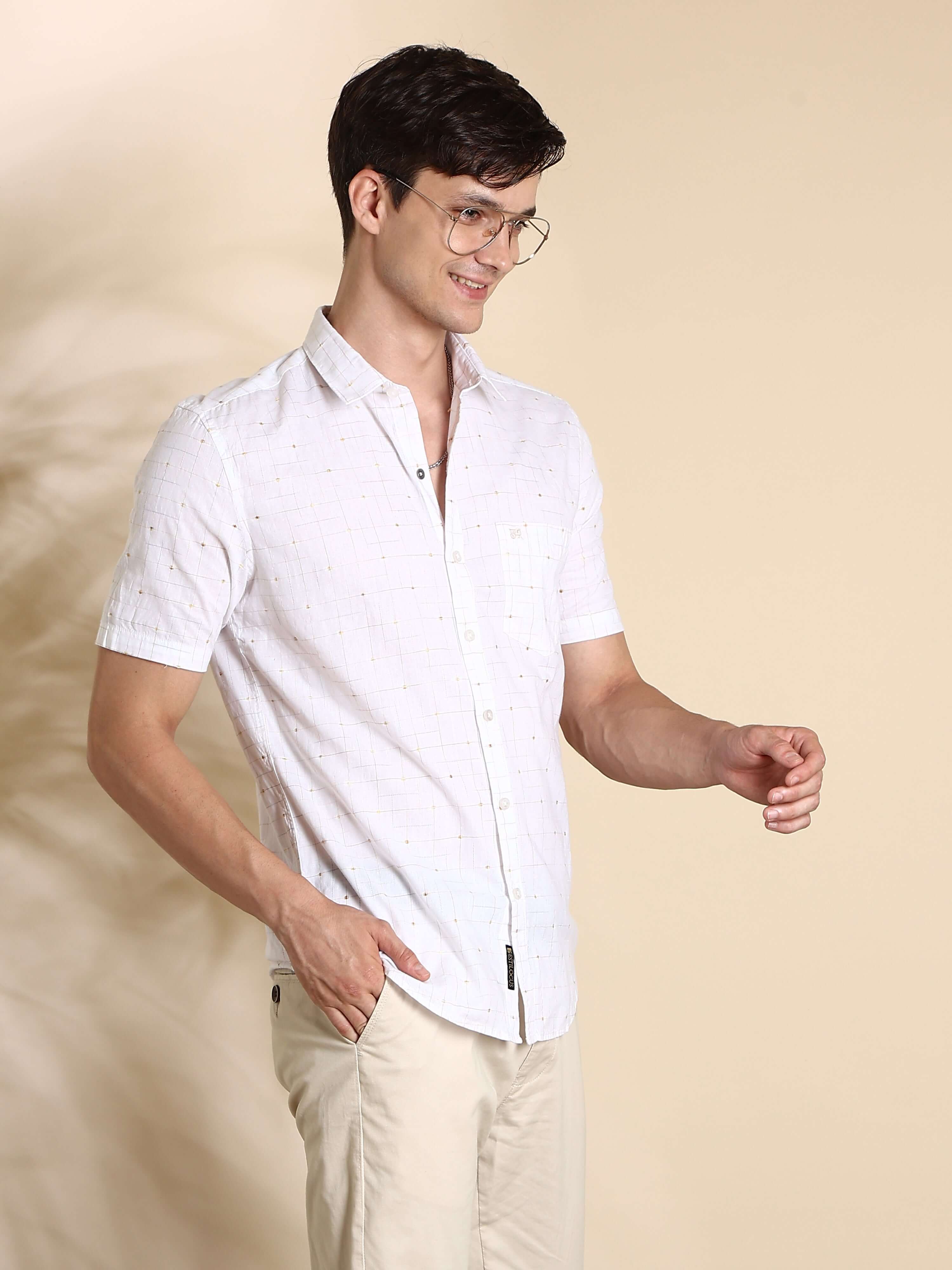 White casual check half sleeves shirt
