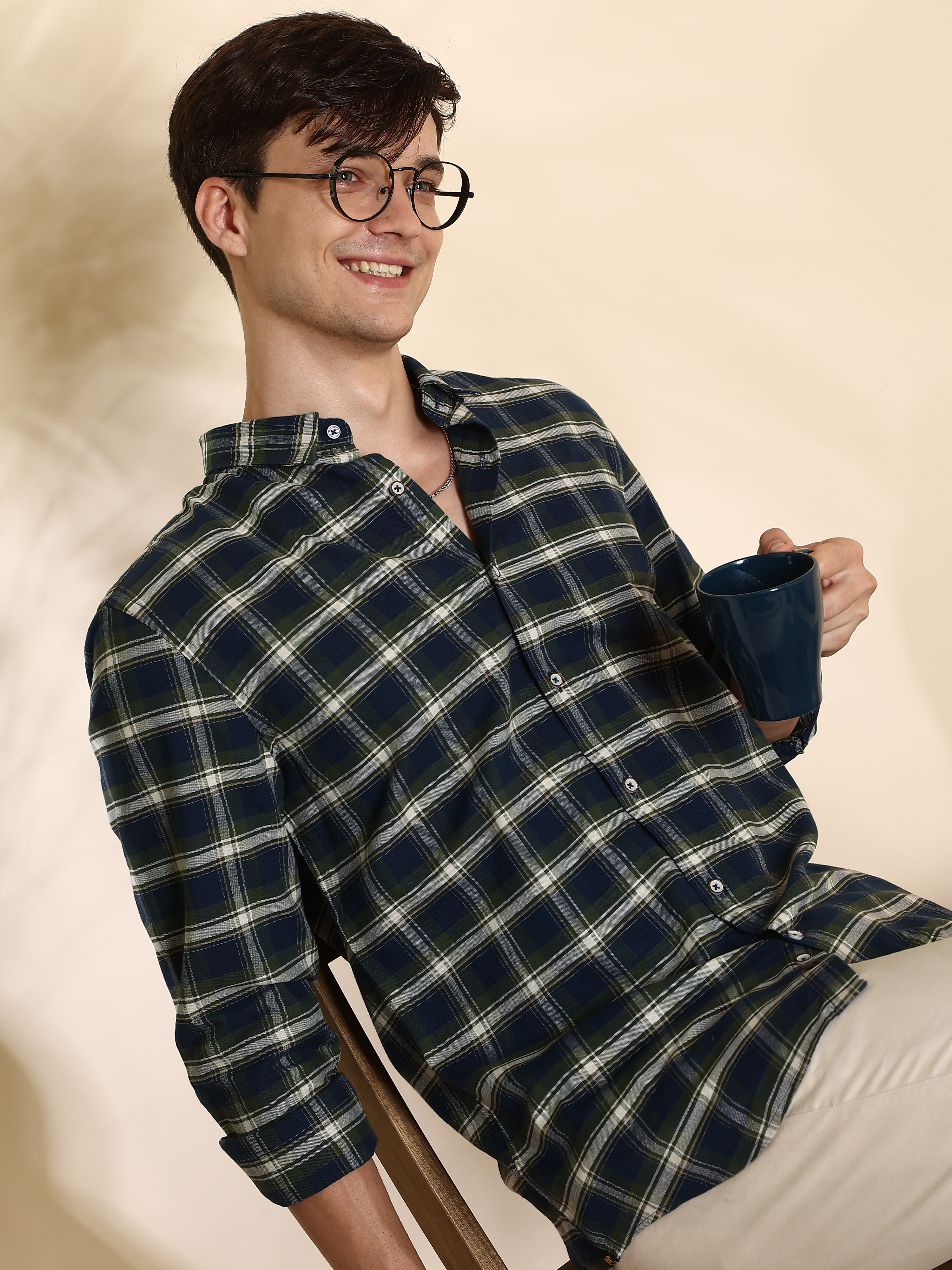 Olive Check Casual Full Sleeve Shirt