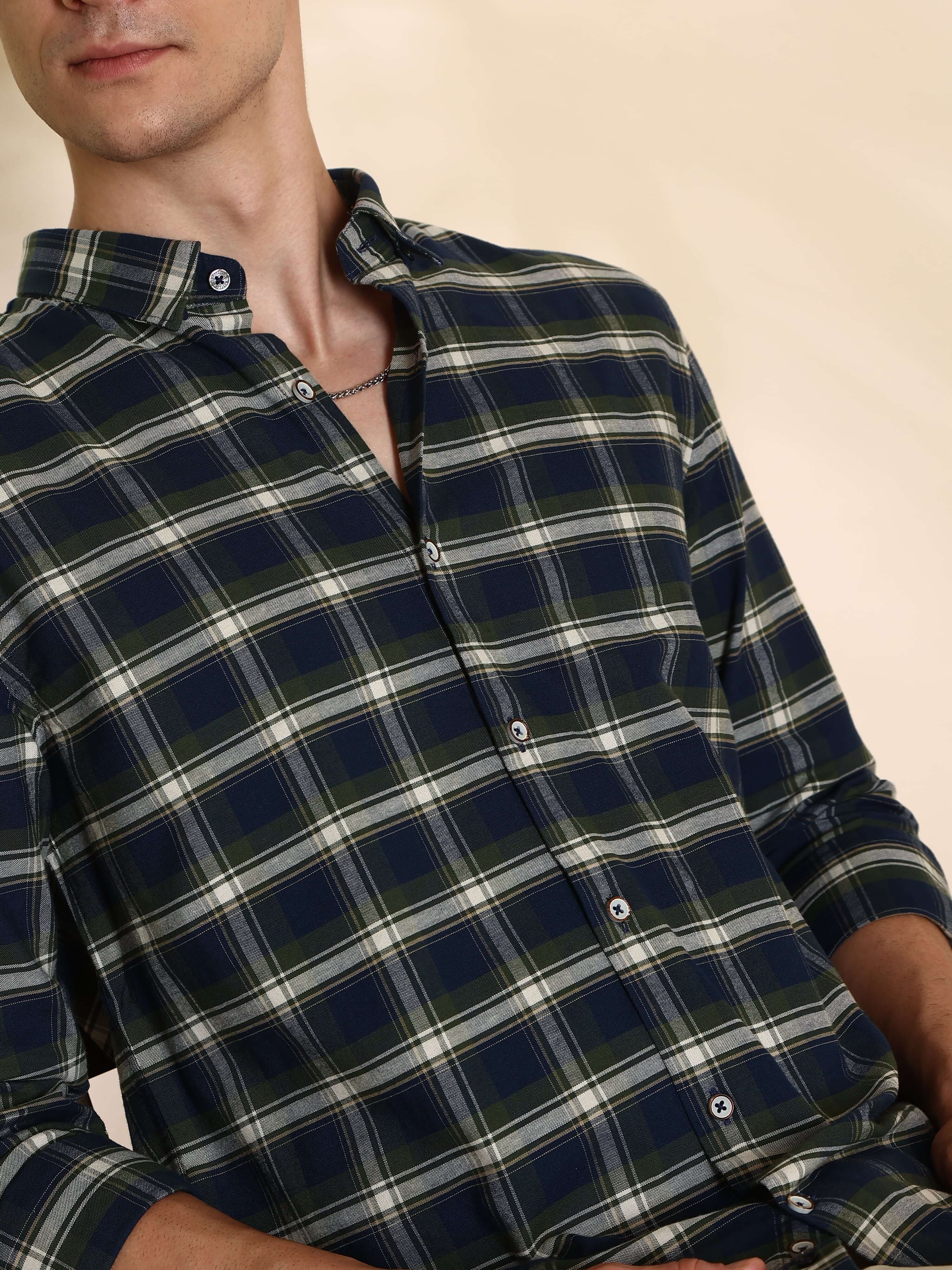 Olive Check Casual Full Sleeve Shirt