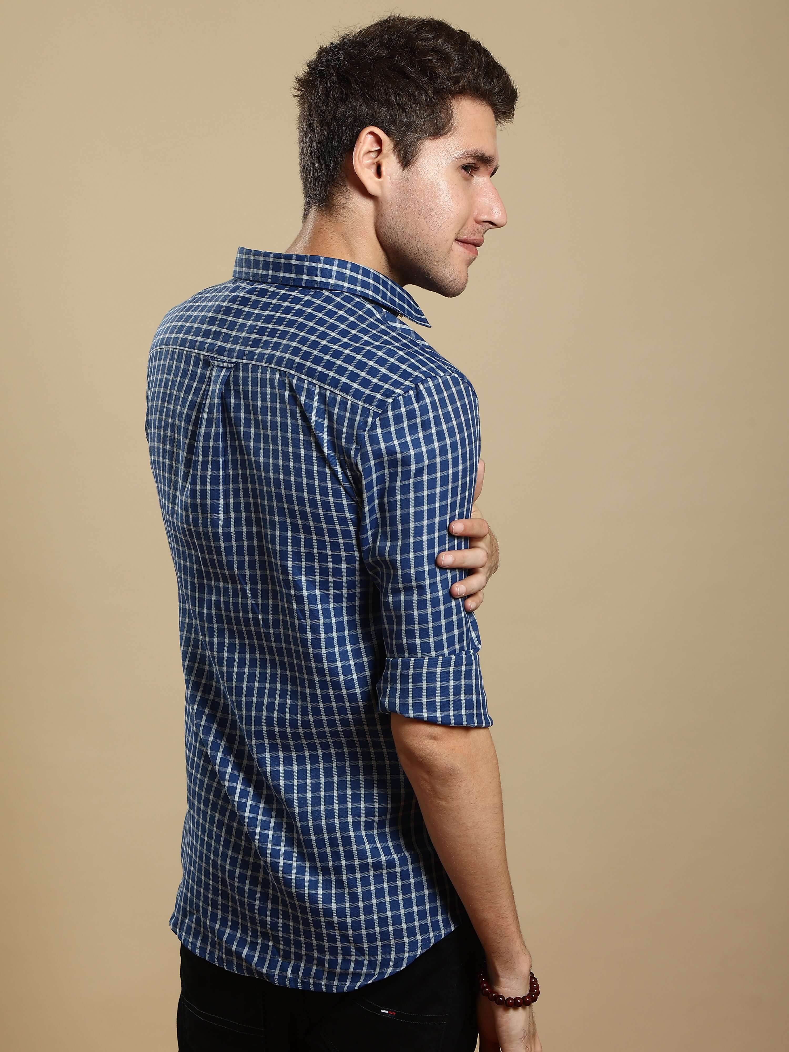 Grey & Navy casual square check full sleeves shirt_ ESTILOCUS CASUAL SHIRT_ estilocus