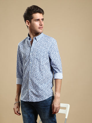 RIVER BLUE AOP SEMI CASUAL SHIRT shop online at Estilocus. • Full-sleeve printed shirt• Cut and sew placket• Regular collar• Double button square cuff.• Single pocket with logo embroidery• Curved hemline• Finest quality sewing• Machine wash care• Suitable