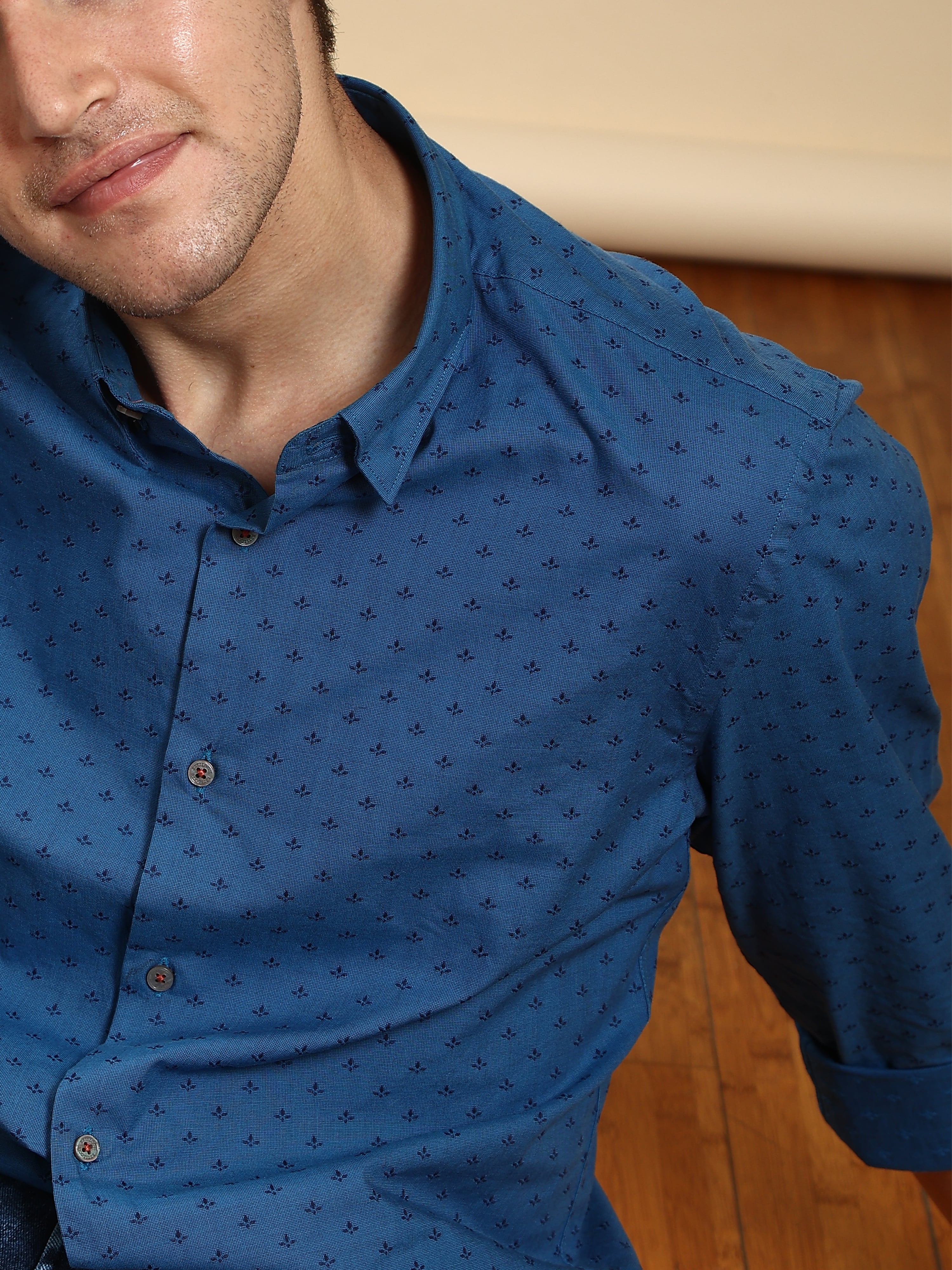Dobby Blue Semi Casual Full Sleeve Shirt