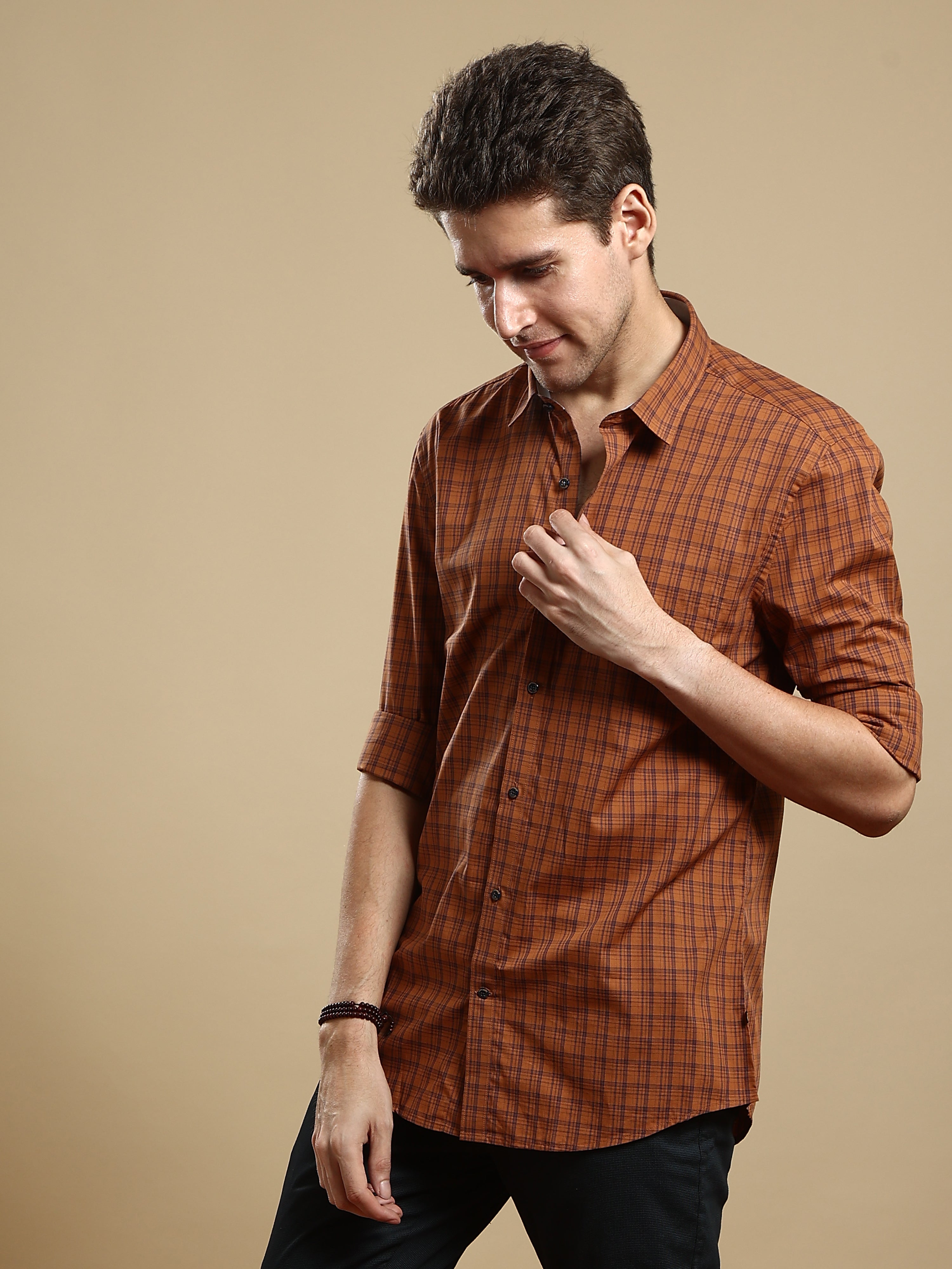 Dark Sandy Plaids Semi Casual Shirt