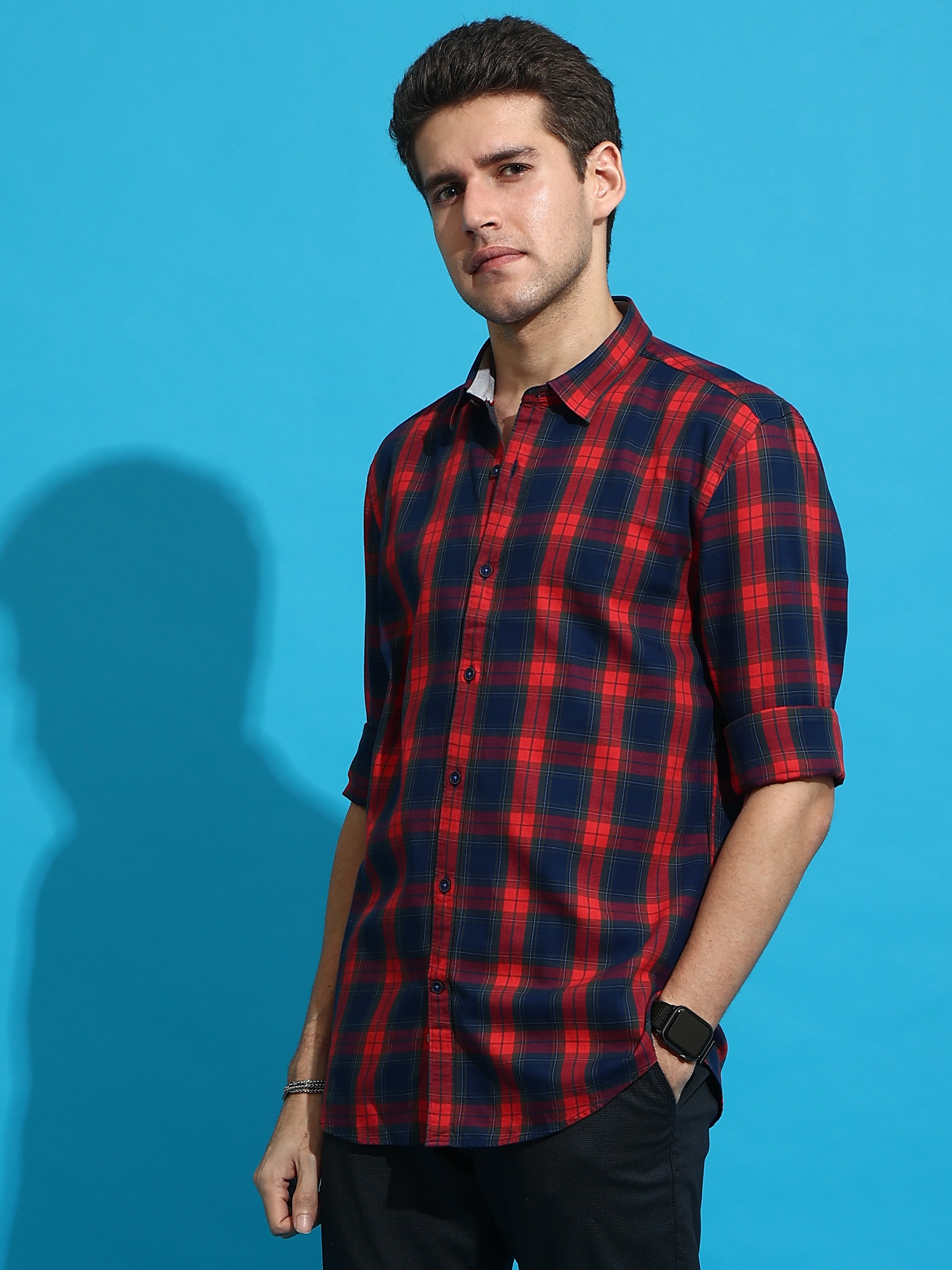 Fantasy Navy Red Semi Casual Shirt