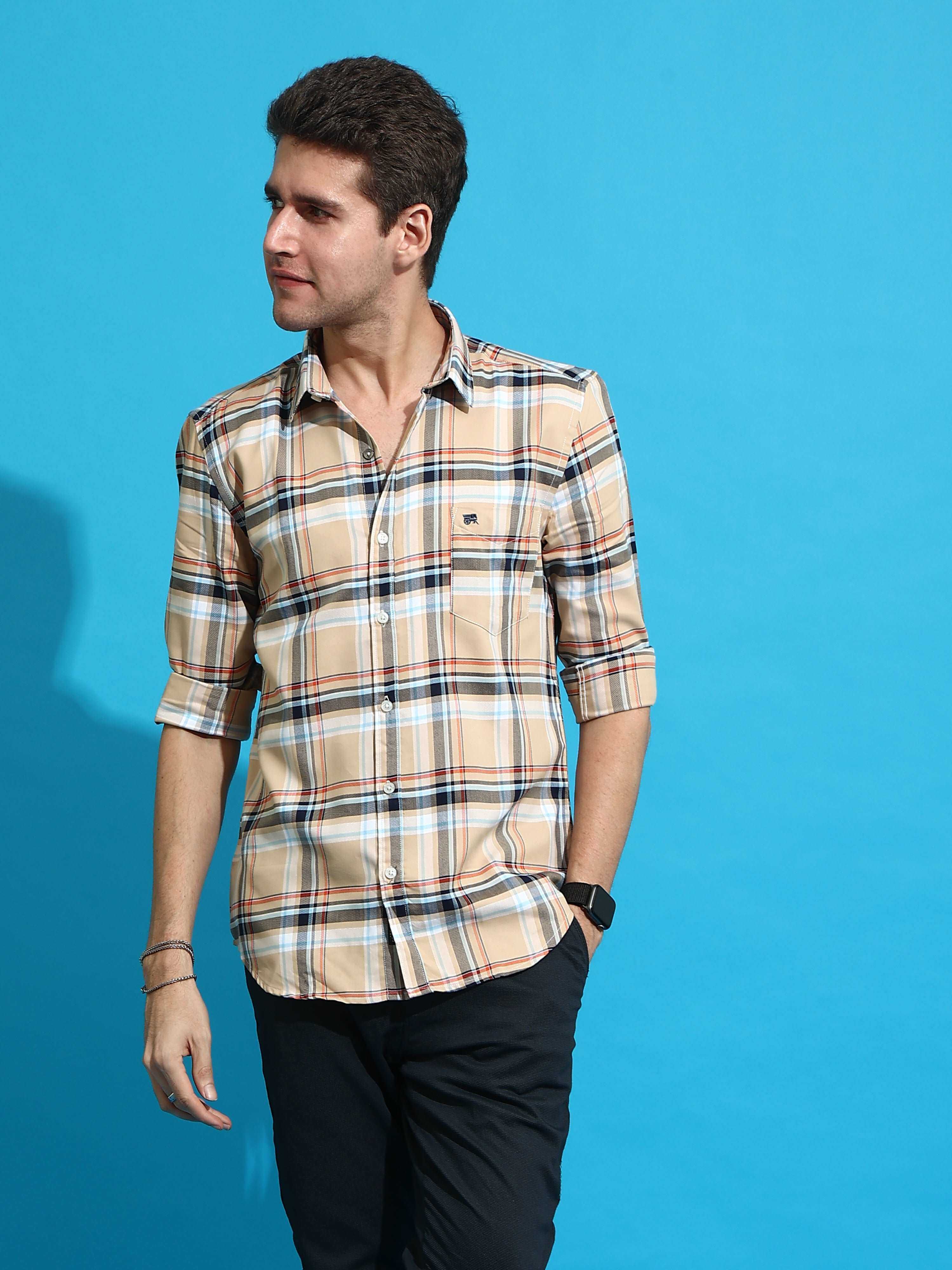 BR Beige casual check full sleeves shirt_ ESTILOCUS CASUAL SHIRT_ estilocus
