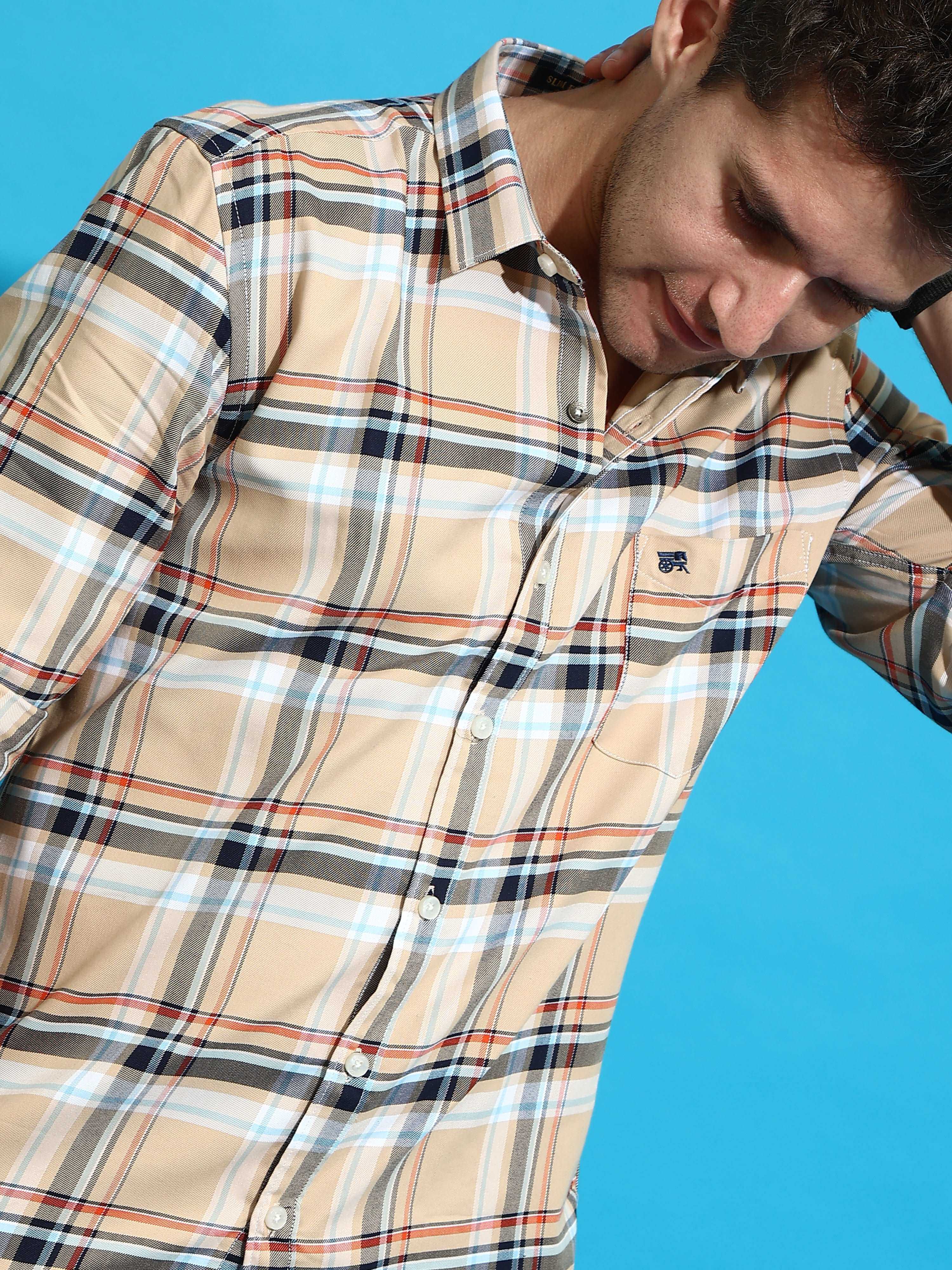 BR Beige casual check full sleeves shirt