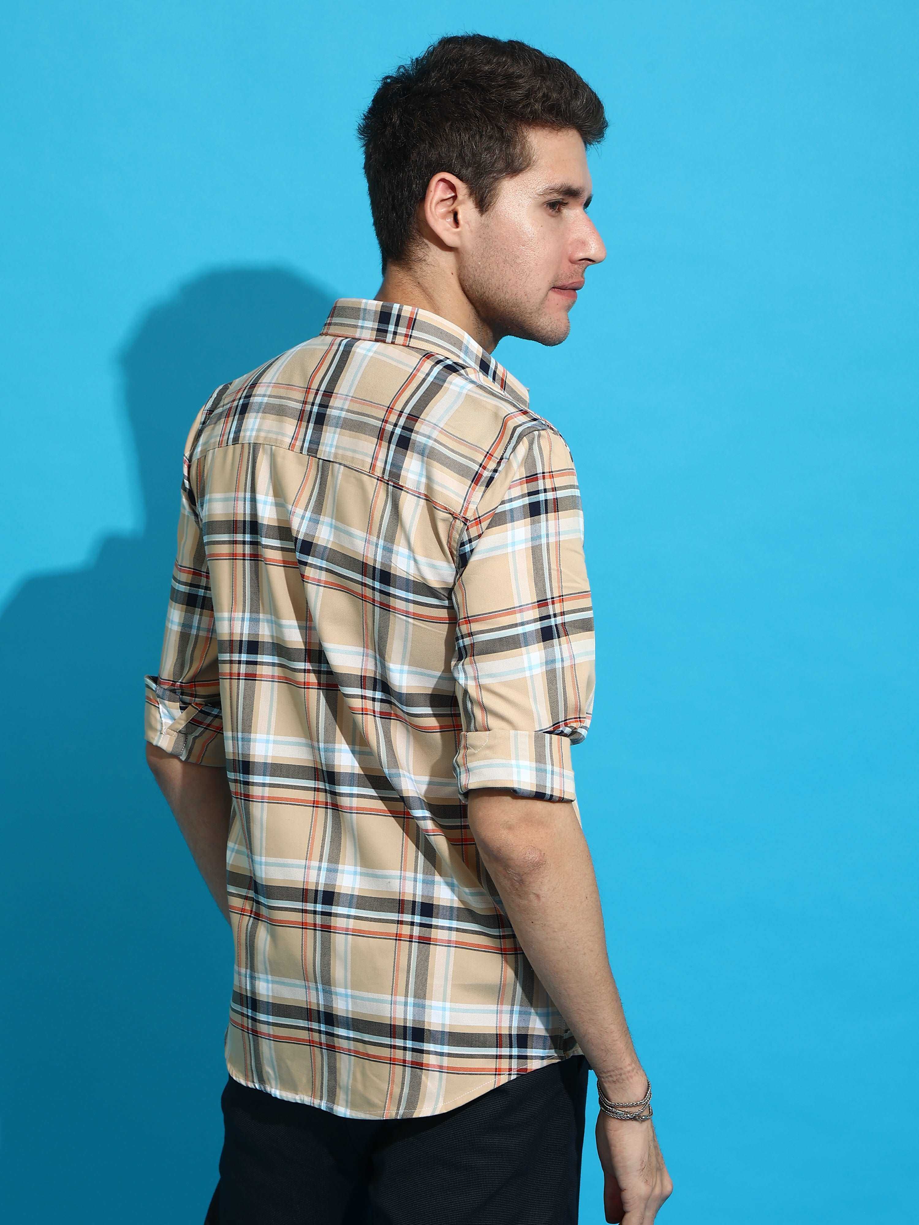 BR Beige casual check full sleeves shirt