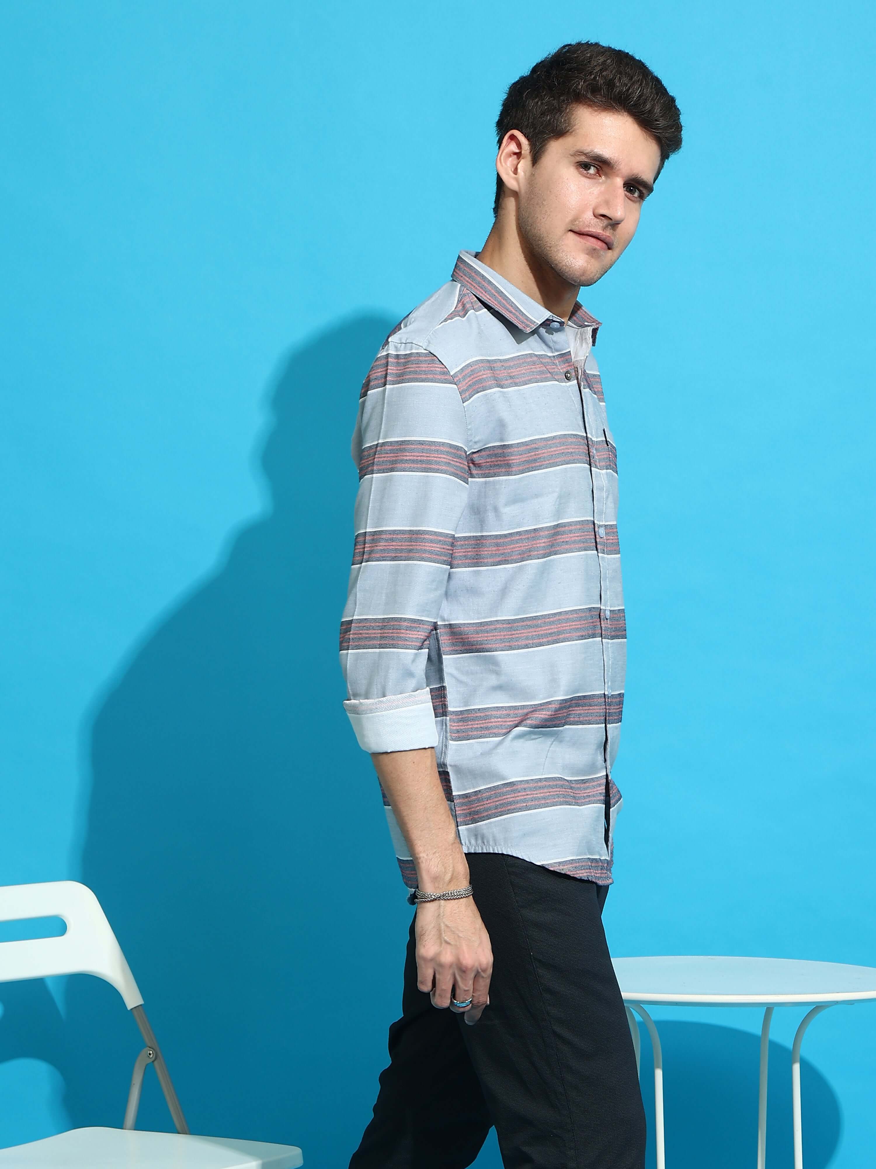 Grey & Red casual stripe full sleeves shirt_ ESTILOCUS CASUAL SHIRT_ estilocus