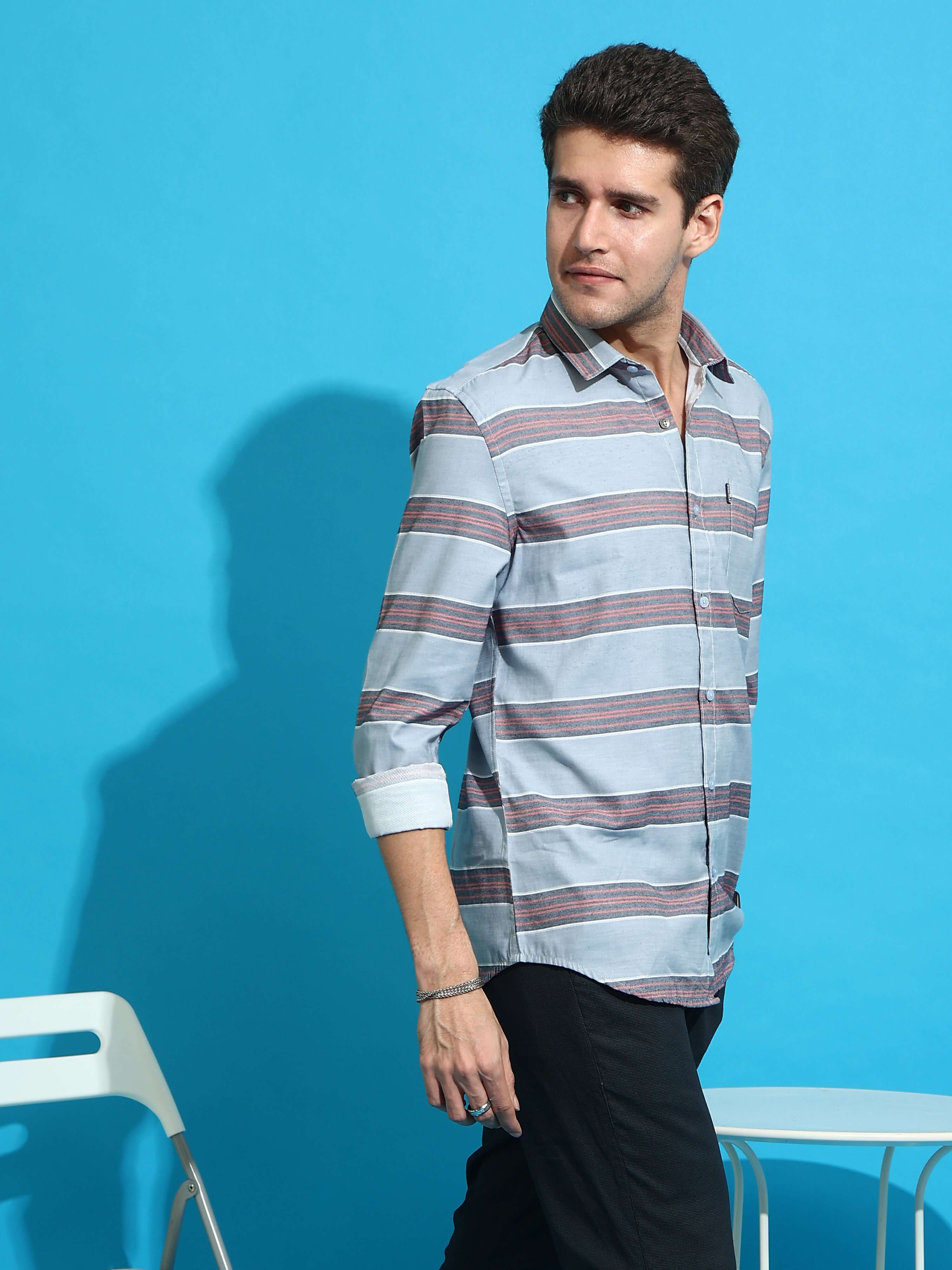 ET Grey & Red casual stripe full sleeves shirt