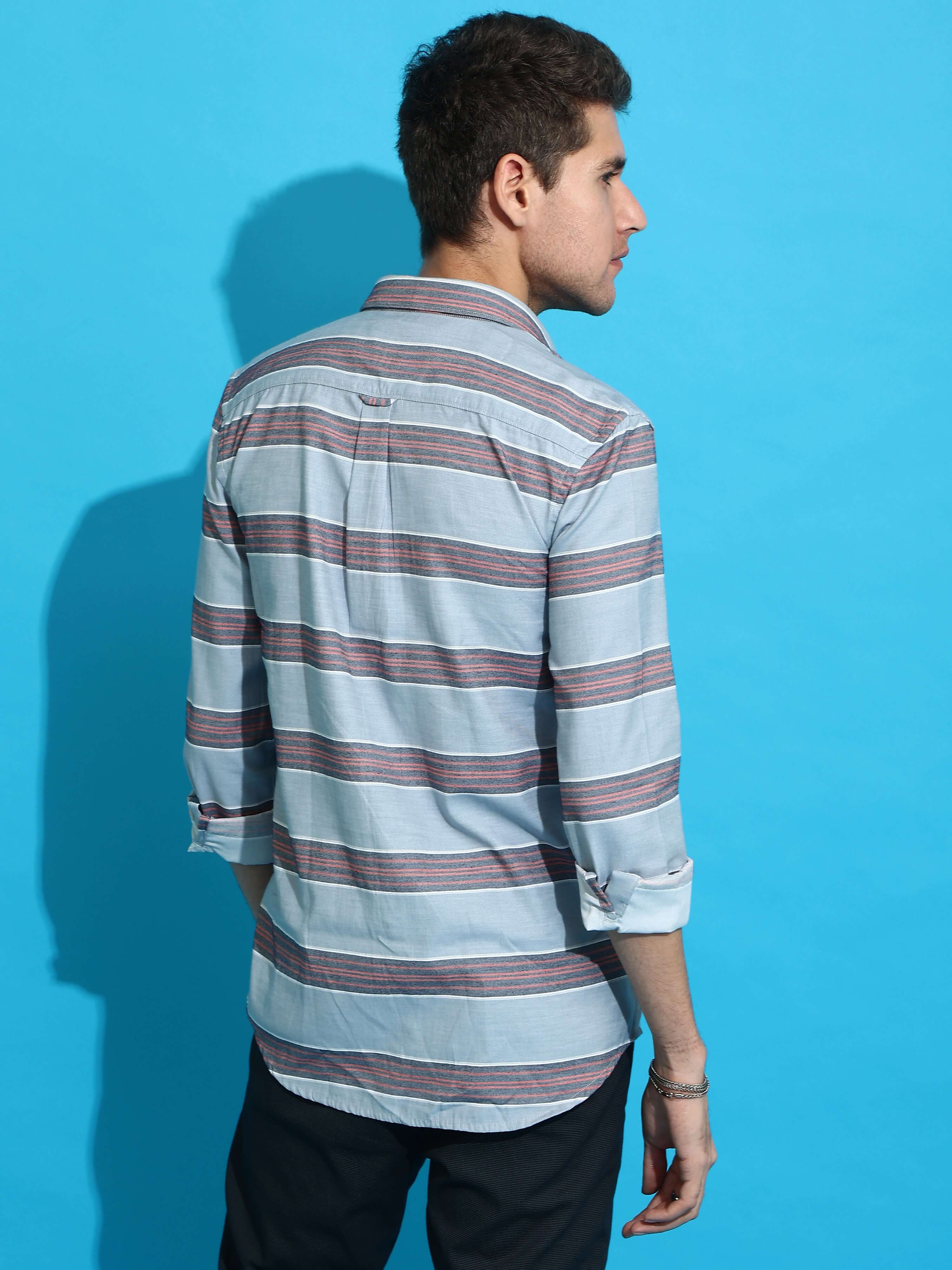 Grey & Red casual stripe full sleeves shirt_ ESTILOCUS CASUAL SHIRT_ estilocus