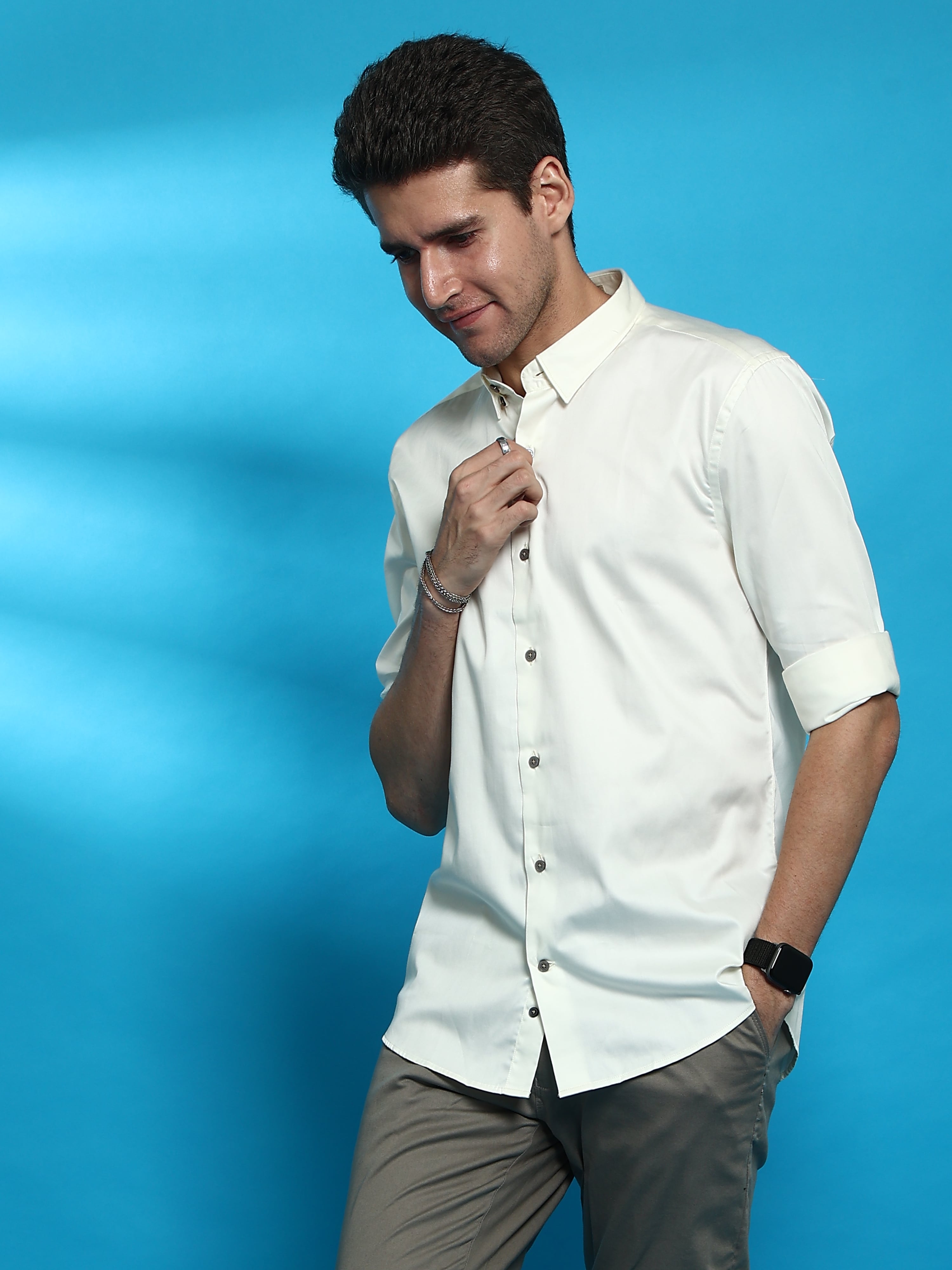 Ecru White Semi Casual full Sleeve Shirt
