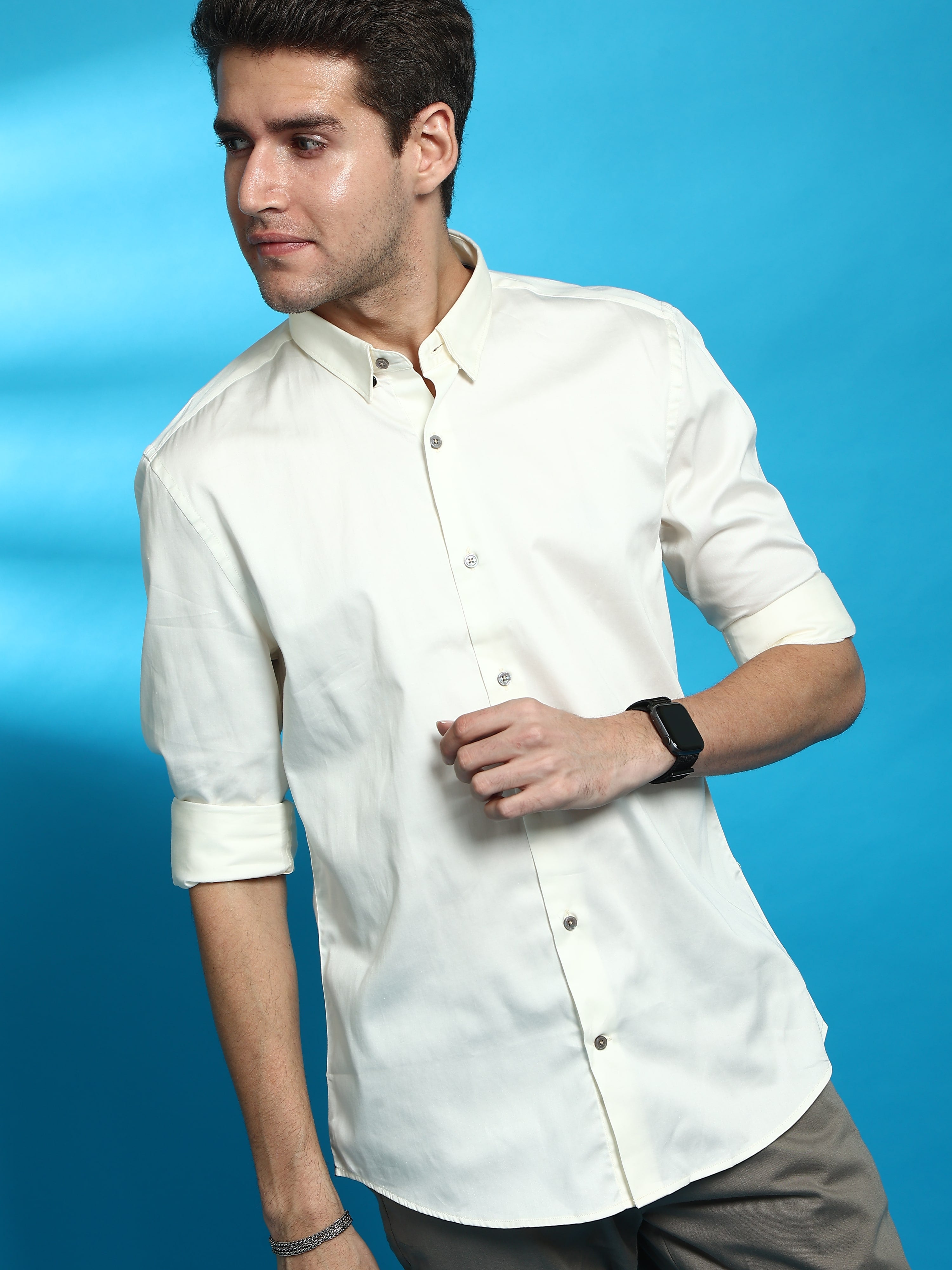 Ecru White Semi Casual full Sleeve Shirt