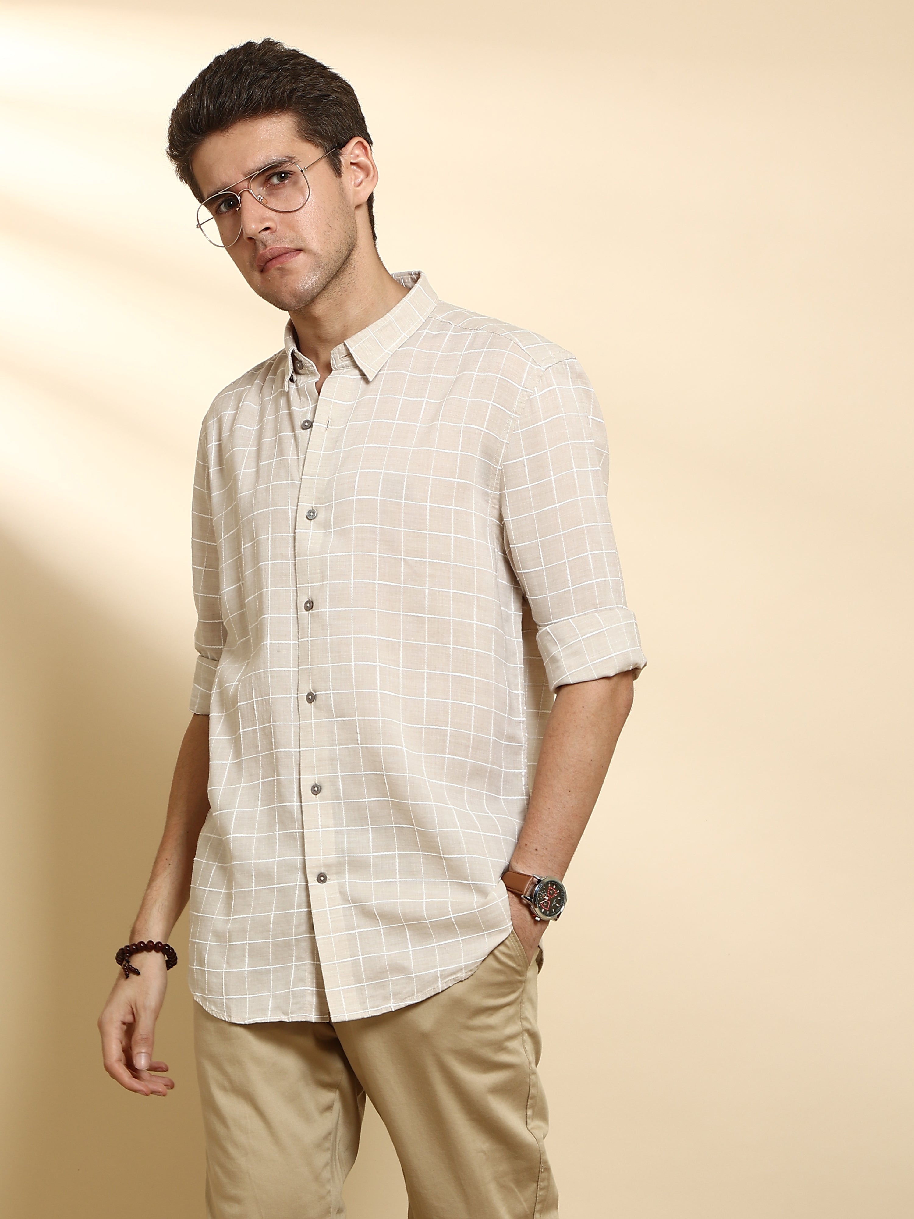Lyocell Beige Semi Casual full sleeve shirt