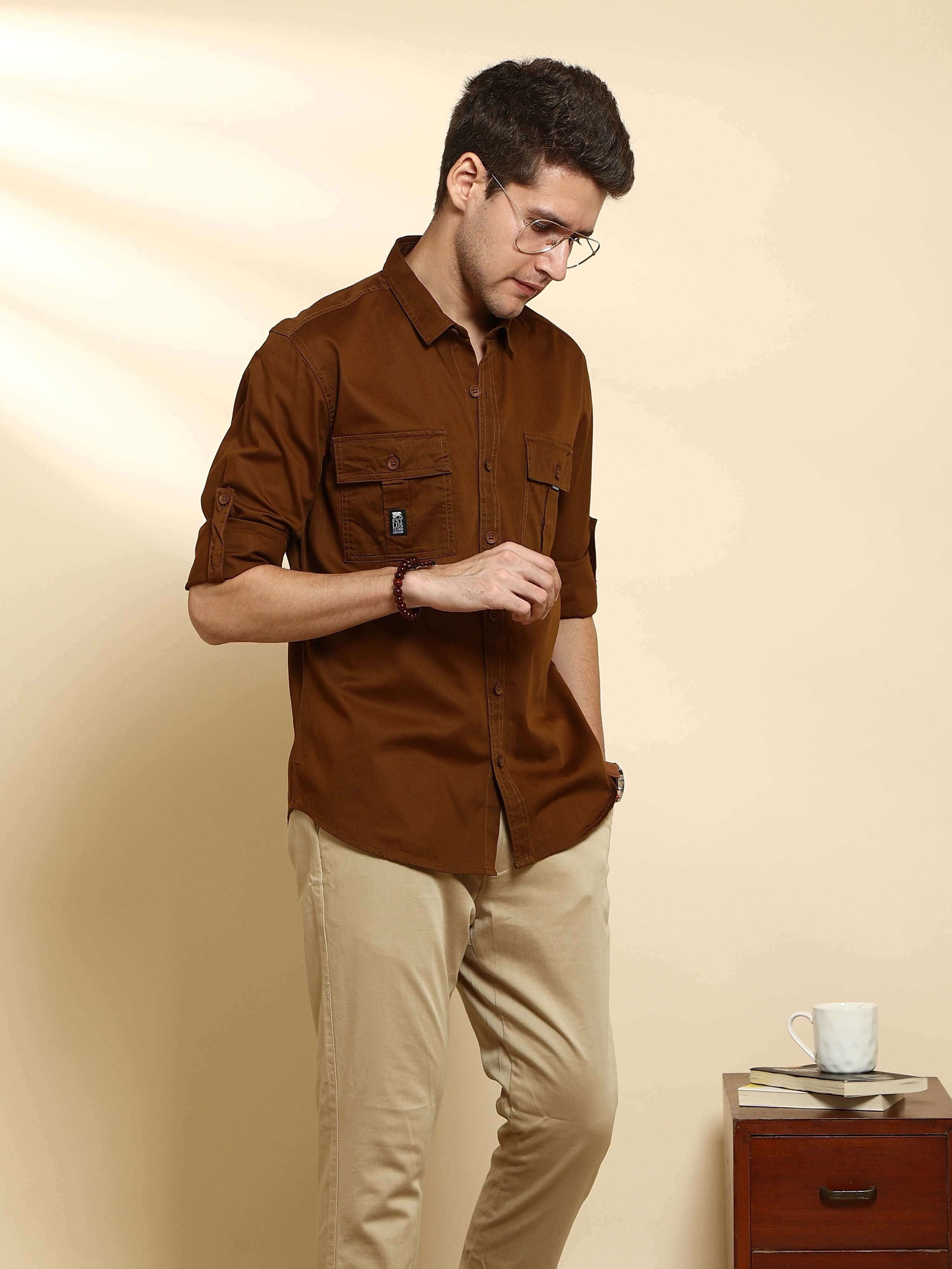 Bronze brown Cargo casual full sleeve shirt