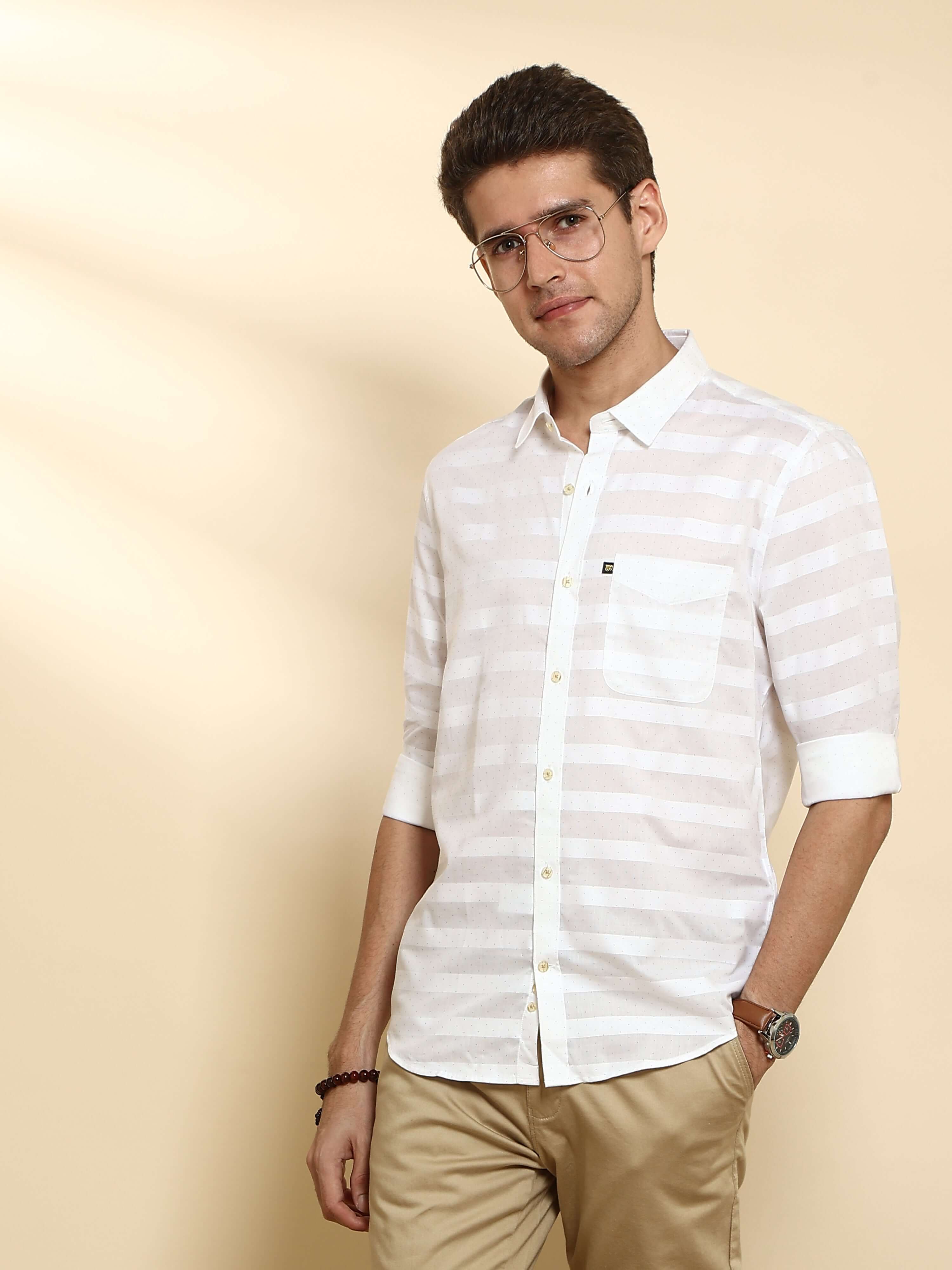 Cloudy White Stripe Casual Full Sleeves Shirt