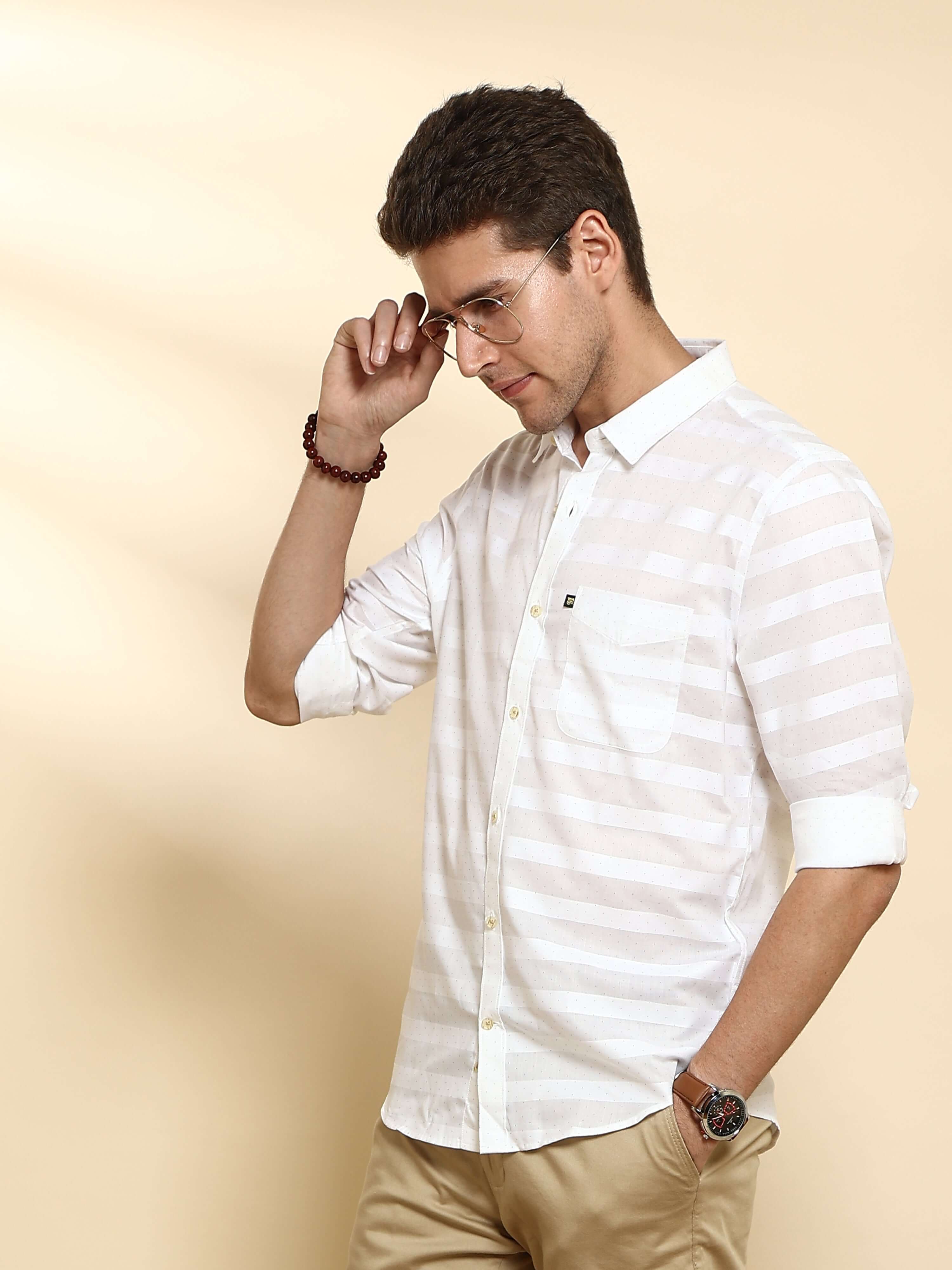 Cloudy White Stripe Casual Full Sleeves Shirt