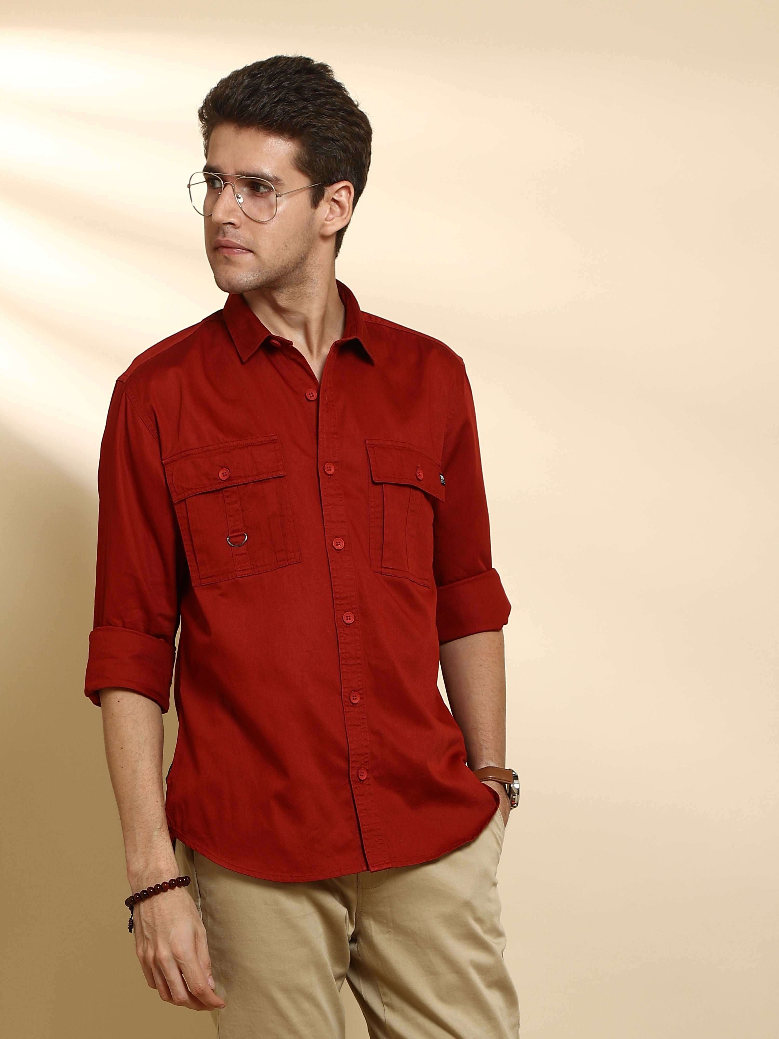 Brick Red Cargo casual full sleeve shirt
