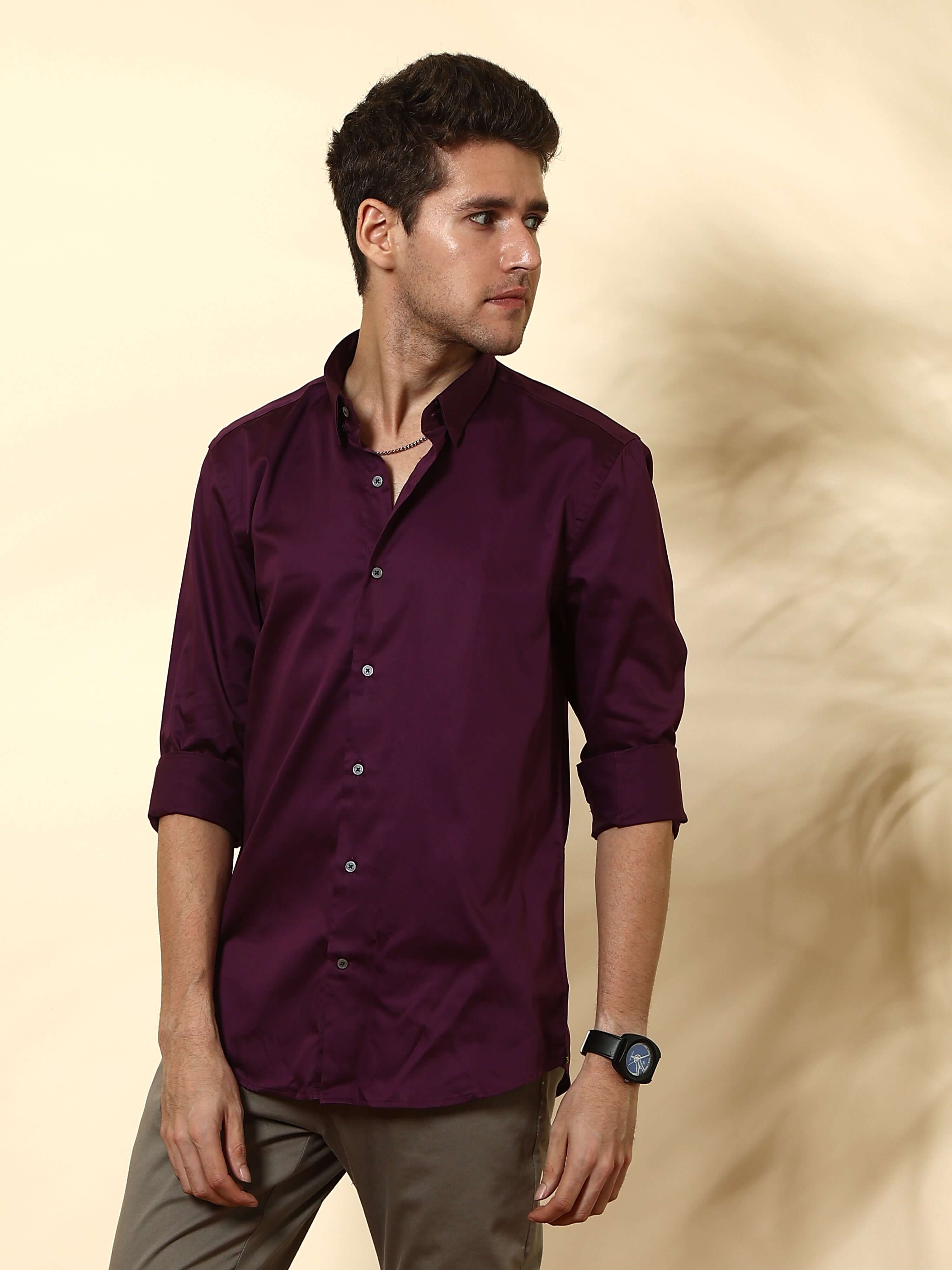 Curious Purple Solid Casual Full Sleeve Shirt