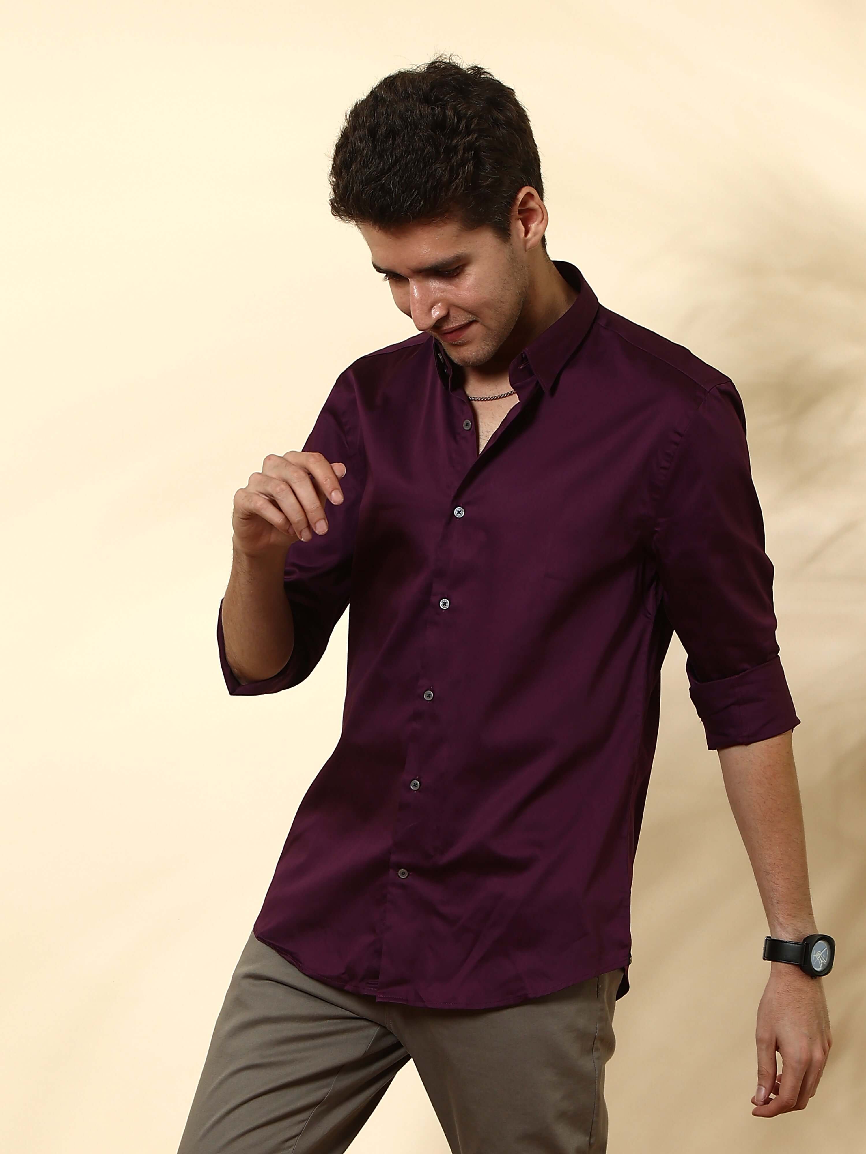 Curious Purple Solid Casual Full Sleeve Shirt
