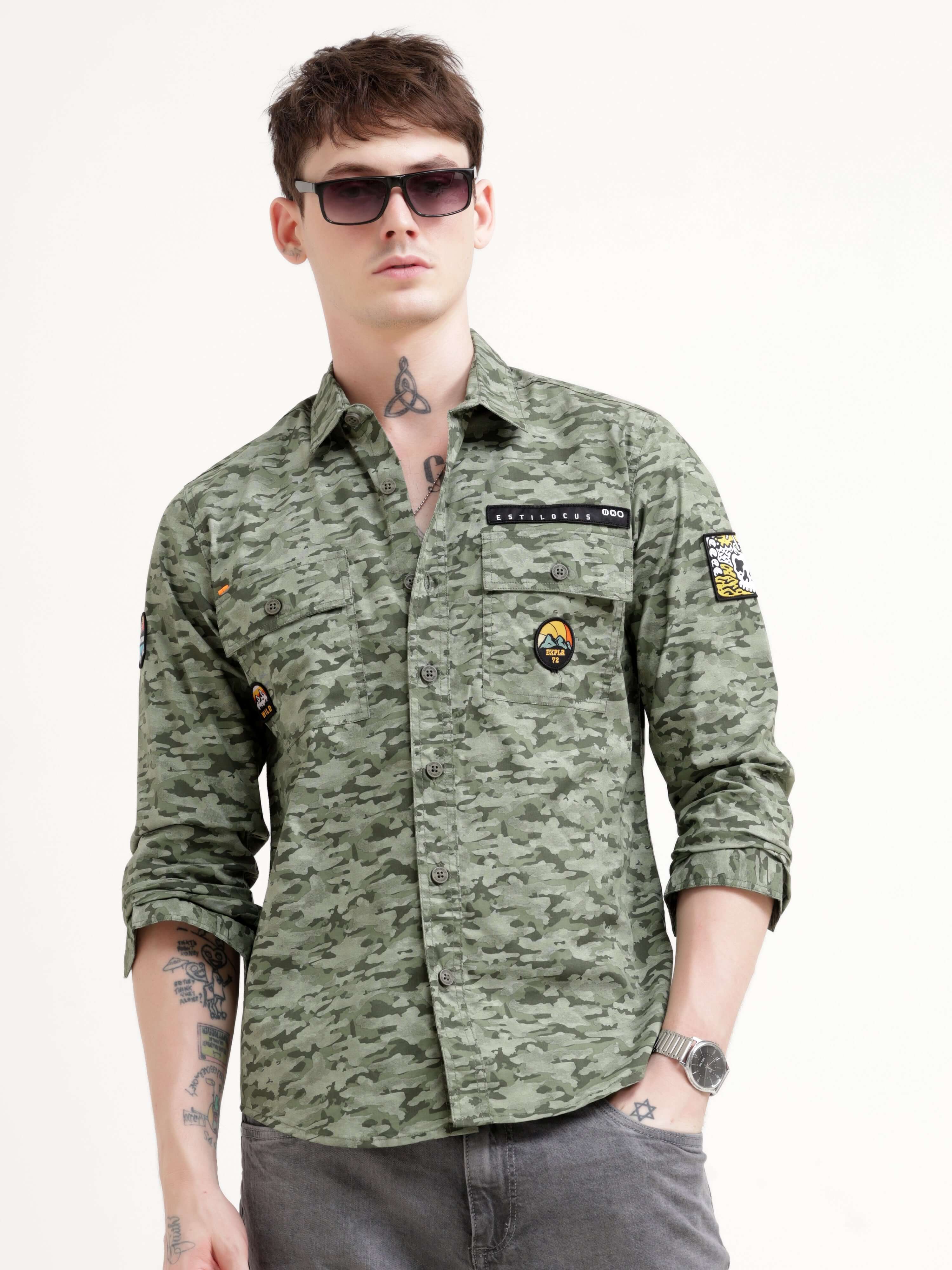 Camo Street Overshirt - Men's Casual Wear shop online at Estilocus. Explore the Camo street overshirt for a modern twist to casual wear. Featuring a unique design, comfortable fit, and double front pockets.