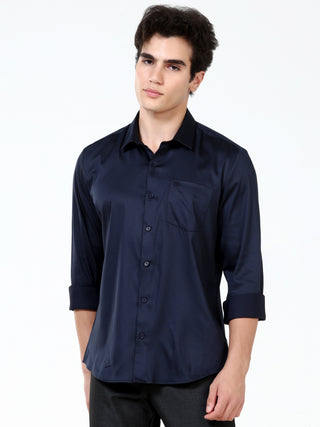 Maritime Blue Satin Solid Shirt