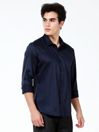 Maritime Blue Satin Solid Shirt