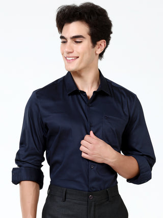 Maritime Blue Satin Solid Shirt