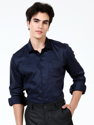 Maritime Blue Satin Solid Shirt