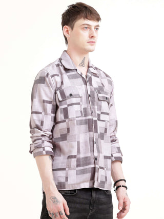 Geovibrance abstract brown Overshirt - Men's Casual Wear shop online at Estilocus. Bag this abstract Geovibrance overshirt for a chic, comfy fit & double-pocket design. Perfect for casual flair. Get yours today!