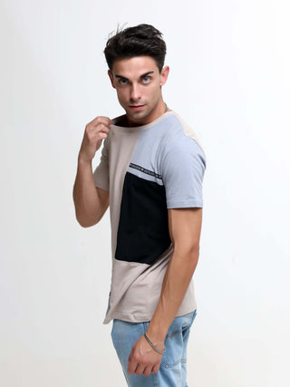 Thrive sand beige light weight tshirt shop online at Estilocus. This relax-fit Cut and Sew T-shirt is comfortable and the perfect essential all year round. Pair it with white jeans and sneakers and layer it up with a denim jacket for a casual and put-toge