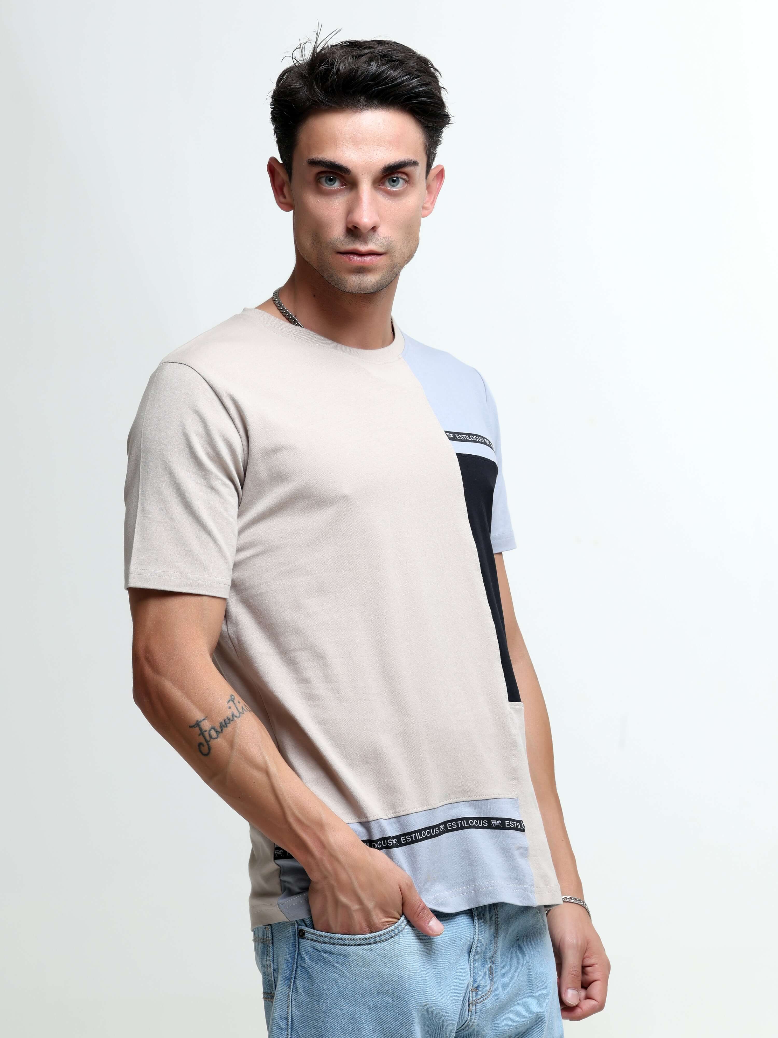 Thrive sand beige light weight tshirt shop online at Estilocus. This relax-fit Cut and Sew T-shirt is comfortable and the perfect essential all year round. Pair it with white jeans and sneakers and layer it up with a denim jacket for a casual and put-toge