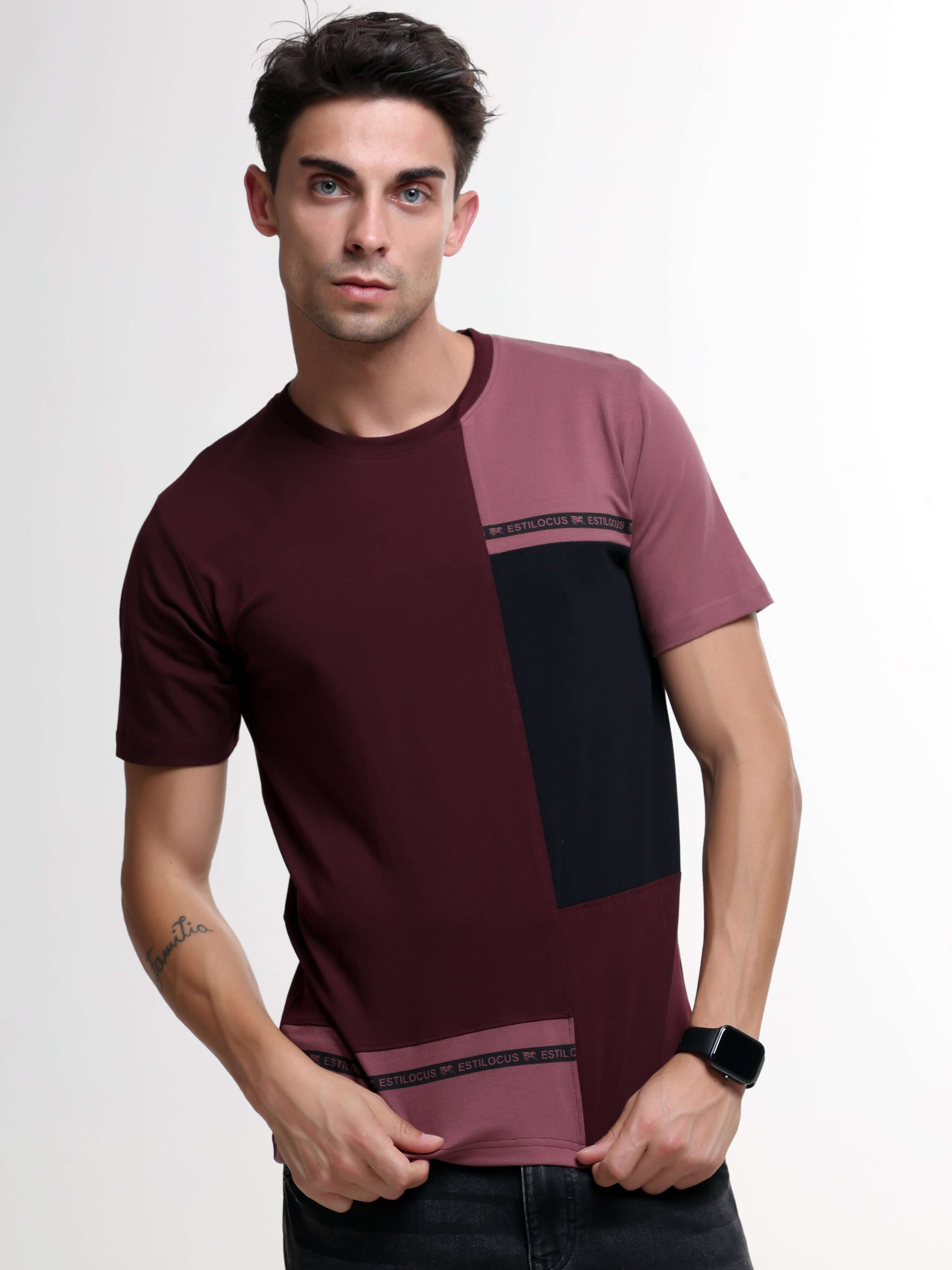 Thrive burnt prune light weight tshirt shop online at Estilocus. This relax-fit Cut and Sew T-shirt is comfortable and the perfect essential all year round. Pair it with white jeans and sneakers and layer it up with a denim jacket for a casual and put-tog