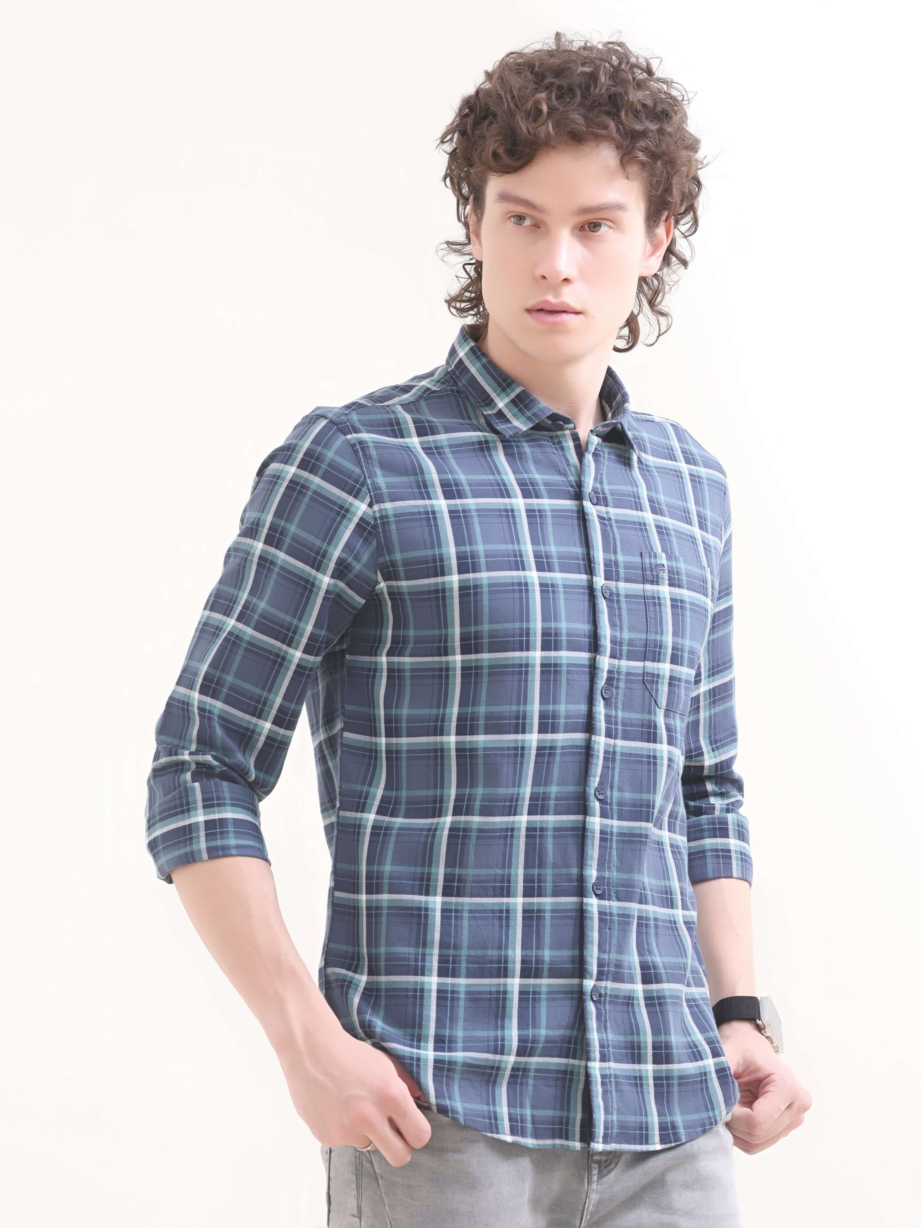 Eaton Blue Windowpane Check Shirt - Summer Style shop online at Estilocus. Elevate your look with the Eaton blue check shirt. Ideal for any summer event, our new arrival guarantees a sharp, casual sophistication.