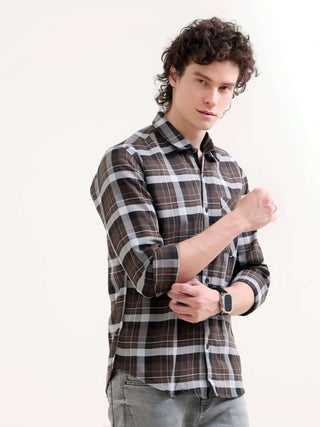 Melfi Dark Brown Duplin Check Shirt for Men shop online at Estilocus. Shop the latest Melfi dark brown Duplin check shirt for sharp summer style. Perfect for the modern man. Order now for a timeless look!