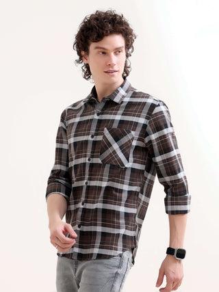 Melfi Dark Brown Duplin Check Shirt for Men shop online at Estilocus. Shop the latest Melfi dark brown Duplin check shirt for sharp summer style. Perfect for the modern man. Order now for a timeless look!