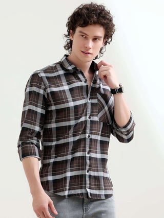 Melfi Dark Brown Duplin Check Shirt for Men shop online at Estilocus. Shop the latest Melfi dark brown Duplin check shirt for sharp summer style. Perfect for the modern man. Order now for a timeless look!