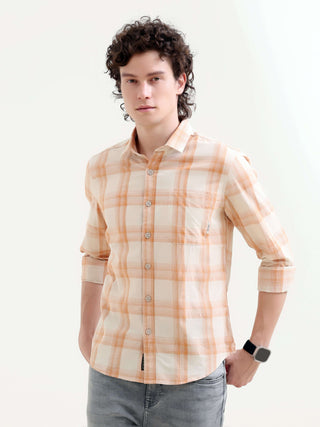 Orange Cotton Check Shirt for Men - New Summer Arrival shop online at Estilocus. Elevate your style with Pierck's Orange Check Shirt. Breathable cotton, perfect for summer. Shop the latest in men's casual now!